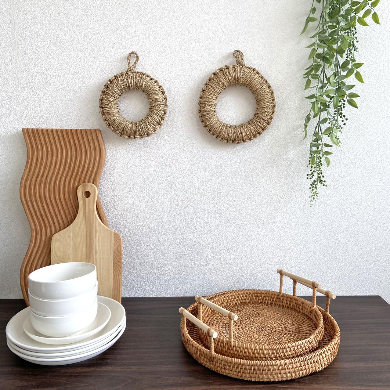 SALE シーグラス鍋敷　大　北欧　自然素材　天然素材　ドーナツ鍋敷　リース素材 SALE シーグラス鍋敷 大 北欧 自然素材 天然素材 ドーナツ鍋敷