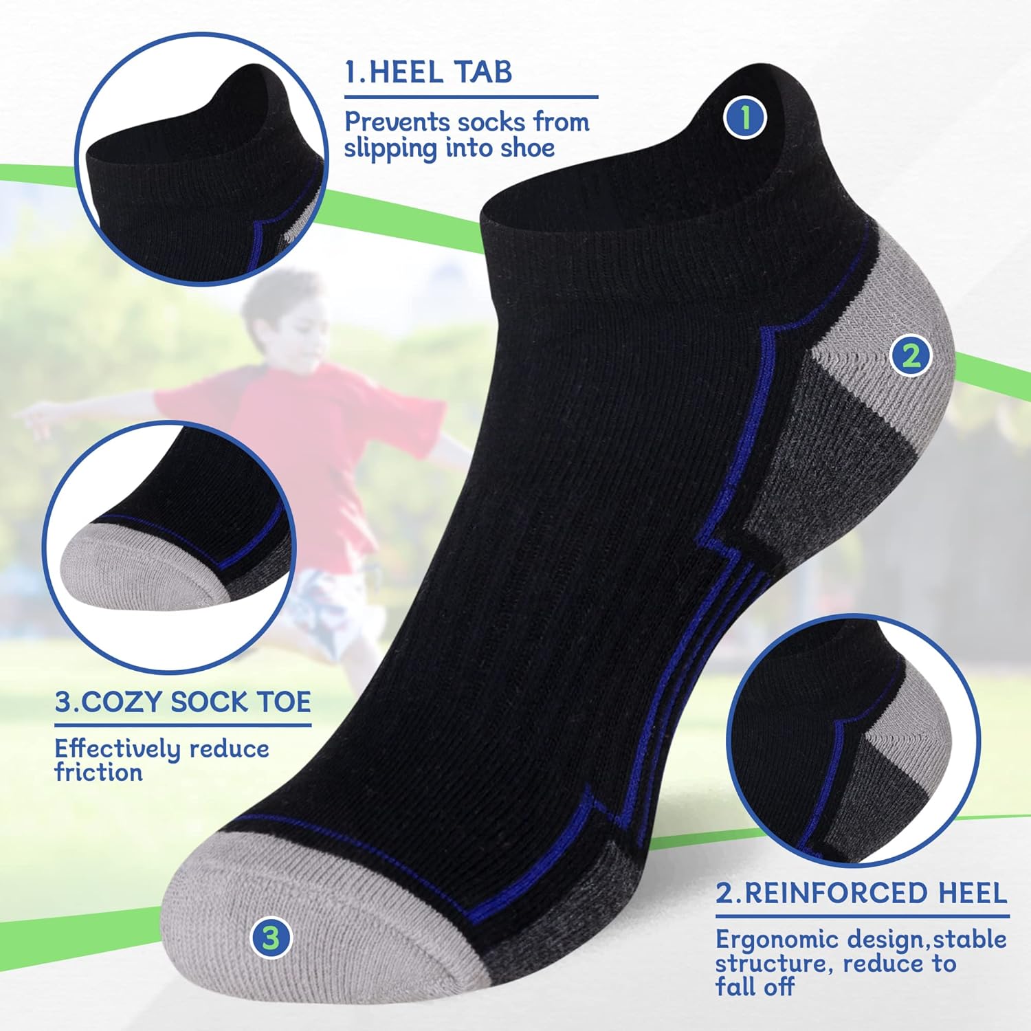 SeeyAN Kids Socks Boys Ankle Athletic Half Cushioned Low Cut Sport Cotton Breathable Socks 6 Pairs - Image 6