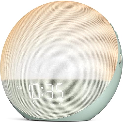 Sunrise Alarm Clock White Noise Machine: Natural Wake Up Light - Dimmable Clock with Bluetooth Speaker for Bedroom - 25 Sleep Sounds for Baby Adults Kids Sage Green