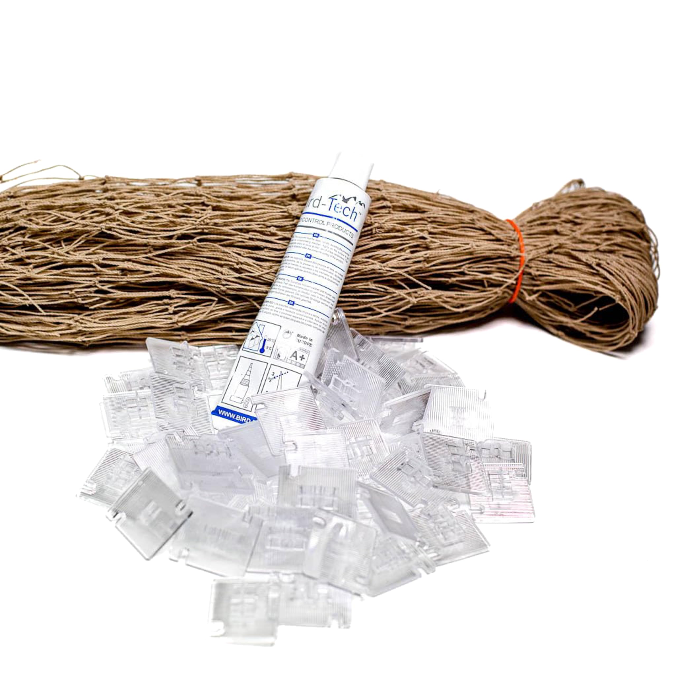 Red de Balcón para Gatos y Pájaros Color Piedra + 50 Fijaciones + 1 Tubo de Silicona 80 ml