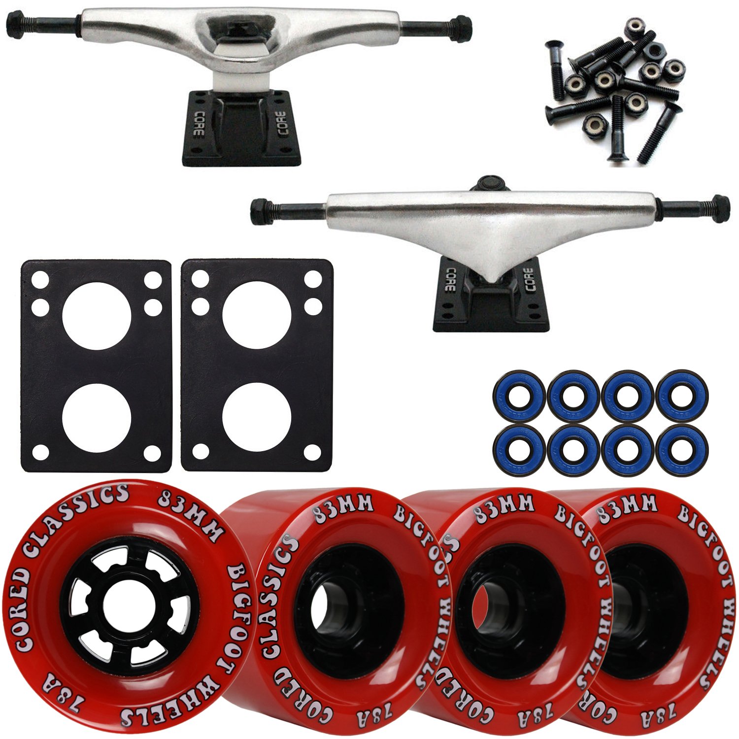 TGM Skateboards Core 6.0 Raw Longboard Trucks Wheels Package Bigfoot 83mm Cored Classics Red