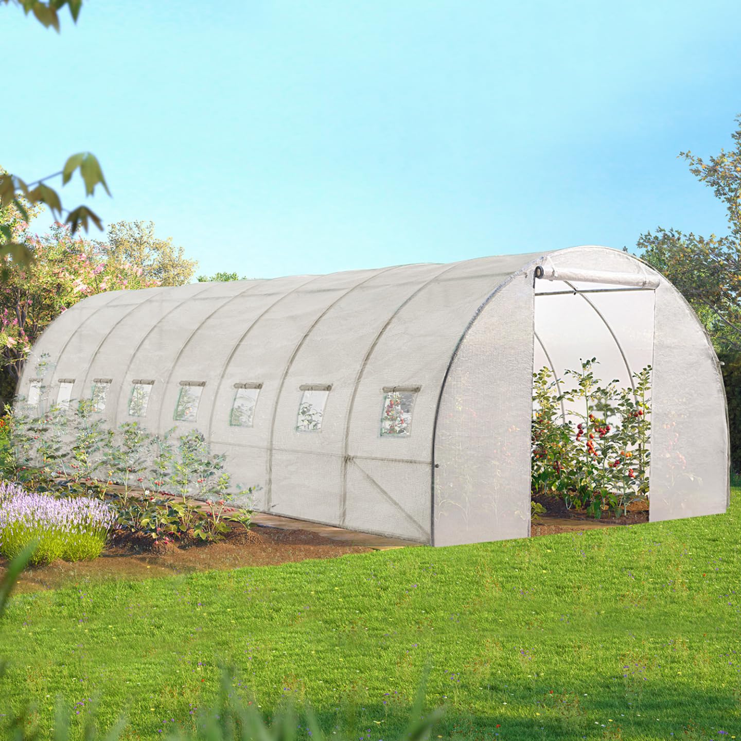 IDMarket - Serre Tunnel de Jardin 4 Saisons 24M² Blanche Gamme maraîchère des Andes 8x3M