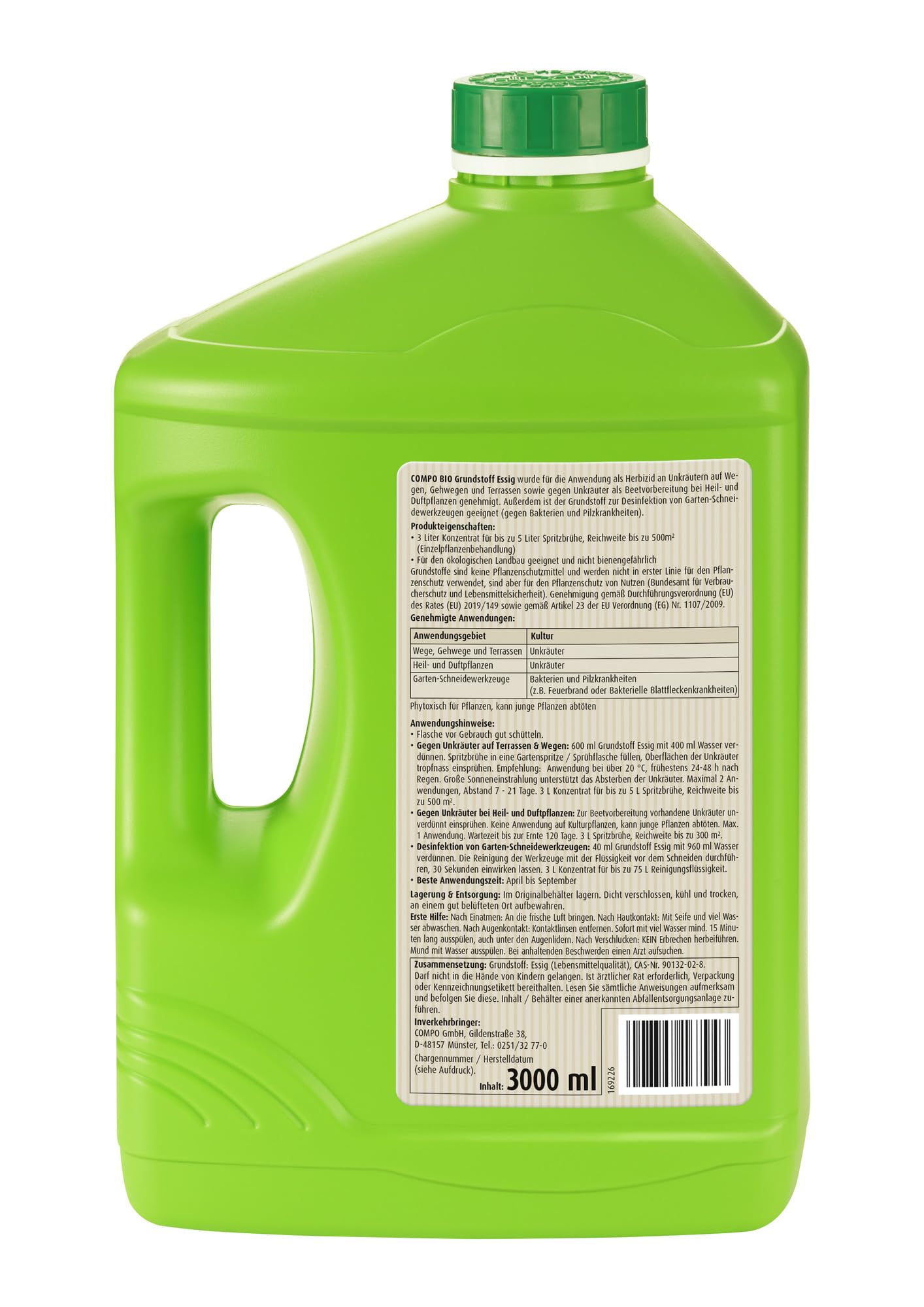 COMPO Vinaigre bio 3 l pour 500 m² éliminer mauvaises herbes