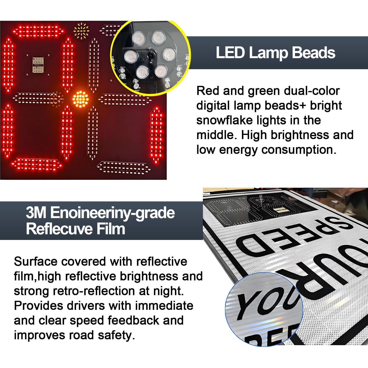 Señal de radar de velocidad con energía solar, aluminio inoxidable de 68,5 x 51 cm, detector de velocidad digital de 3 dígitos, ideal para calles y vecindarios.