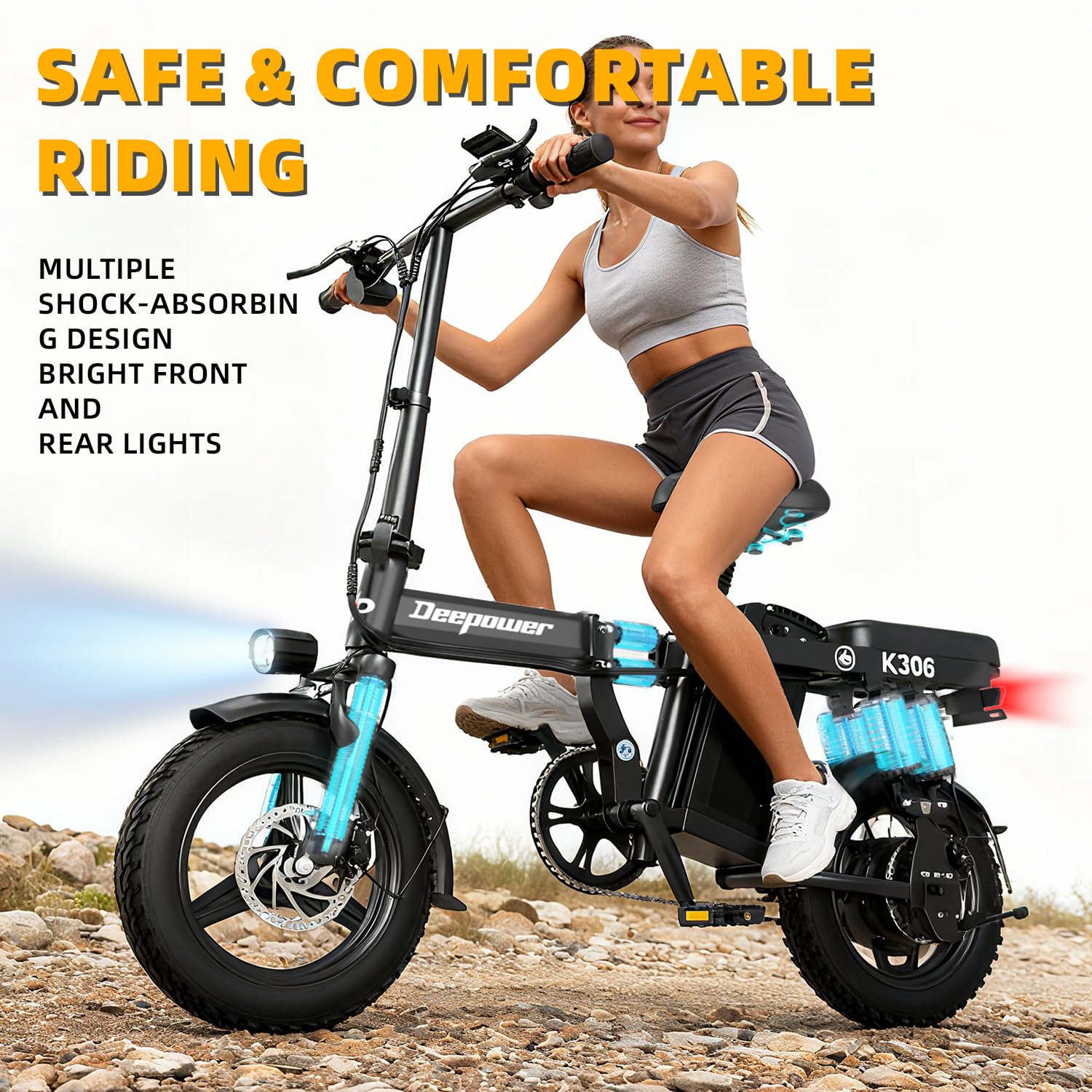 DEEPOWER Folding Electric Bike, 48V 10Ah Removable Battery, Dual