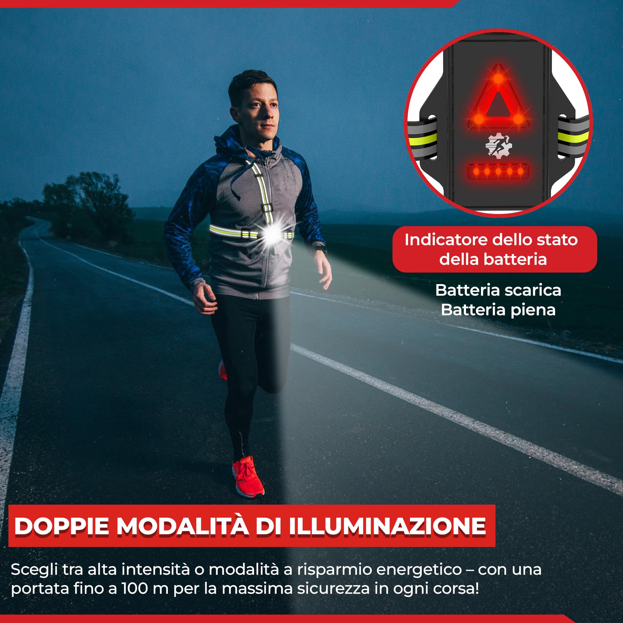 LUMEFIT Luce di marcia per corridori - Lampada LED a petto - Angolo del fascio regolabile di 90°, fascia riflettente da 500 lumen a 360 gradi, ricaricabile tramite USB, torcia anteriore posteriore di sicurezza