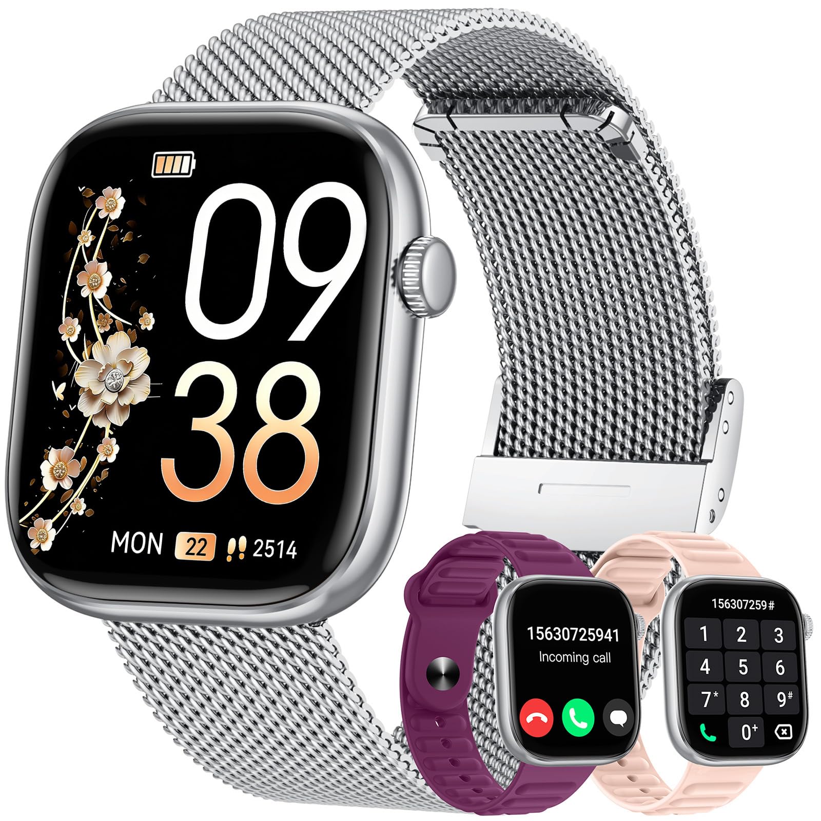 Smartwatch Mujer Reloj Inteligente con Llamada: 1.83'' Digital Smart Watch con Bluetooth Impermeable IP67 Monitor de Estrés Frecuencia Cardíaca Sueño Modo Deportivo 3 correas de reloj para Android iOS — view 8
