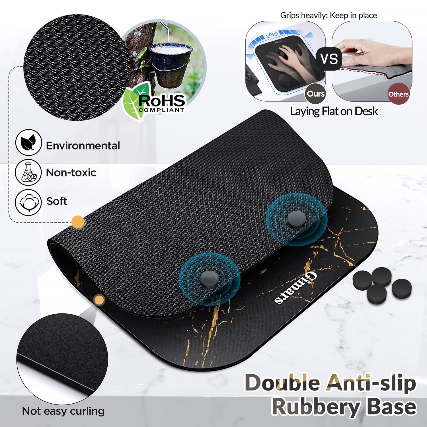 Gimars Tappetino Mouse Poggiapolsi, Mouse Pad Ergonomico in Memory Foam, Mousepad Gaming con Supporto Poggia Polsi e Base Antiscivolo per Computer Laptop Ufficio, Marmo