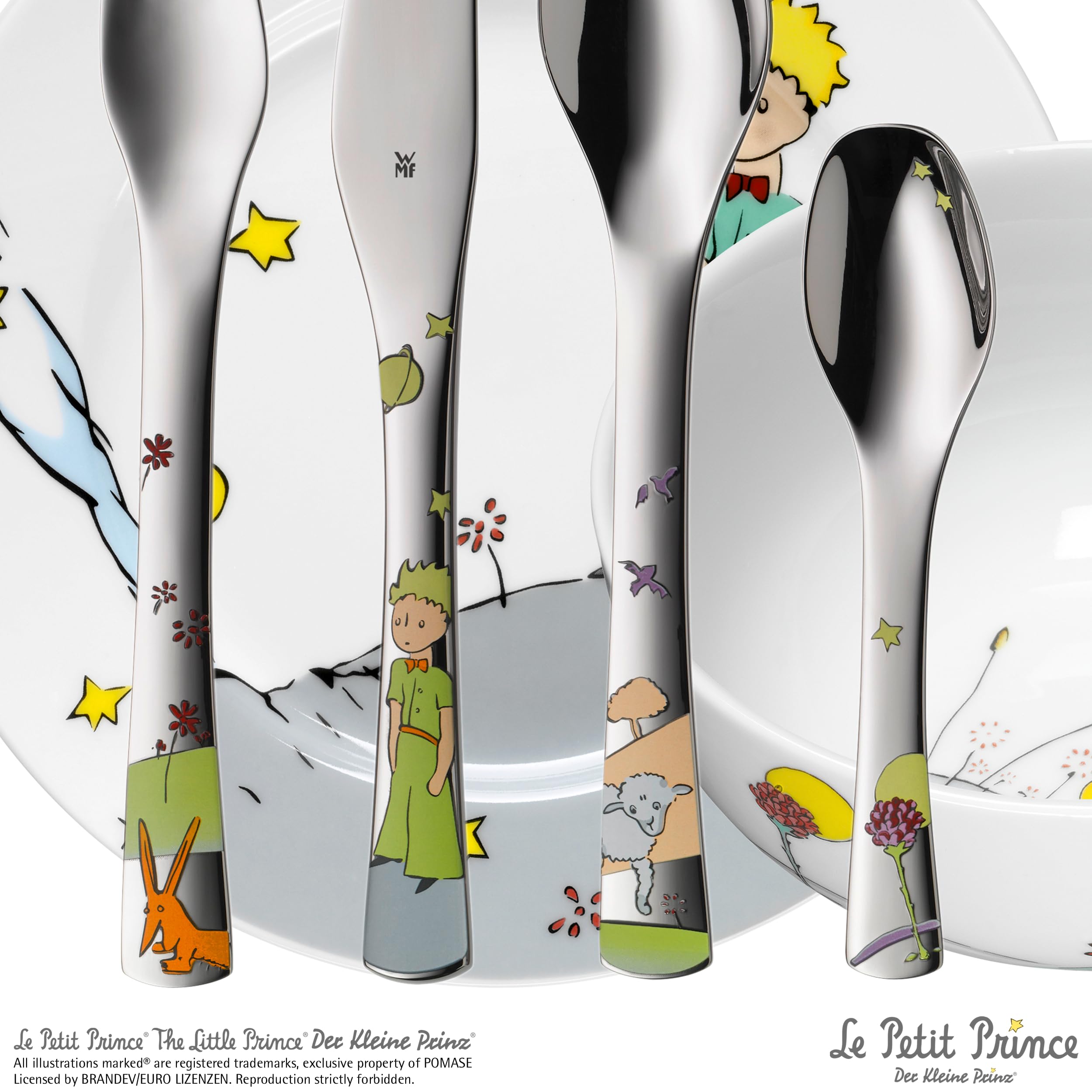 WMF Lot de 6 couverts pour enfant Le Petit Prince - En acier inoxydable avec gravure personnalisée - Couverts pour enfants passent au lave-vaisselle - Cadeau de naissance ou de baptême