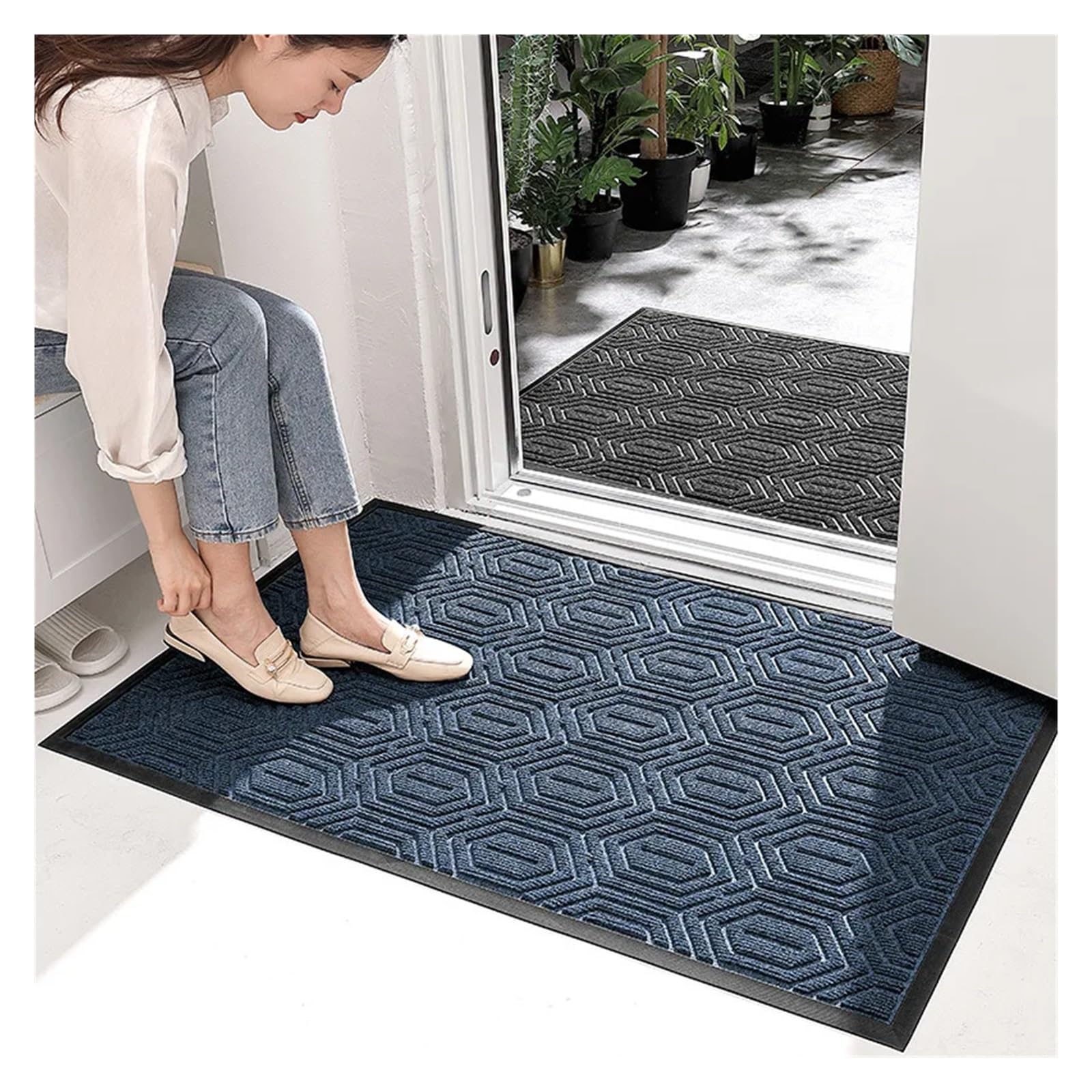 Paillasson d'entrée extérieur et intérieur tapis de porte bleu ultra absorbant