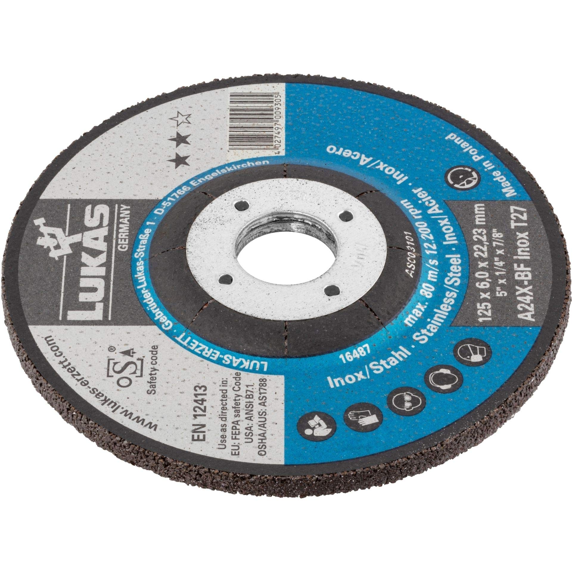 LUKAS A24X-BF - Disco de desbaste (T27, acero inoxidable, 230 x 6 mm, 10 unidades)