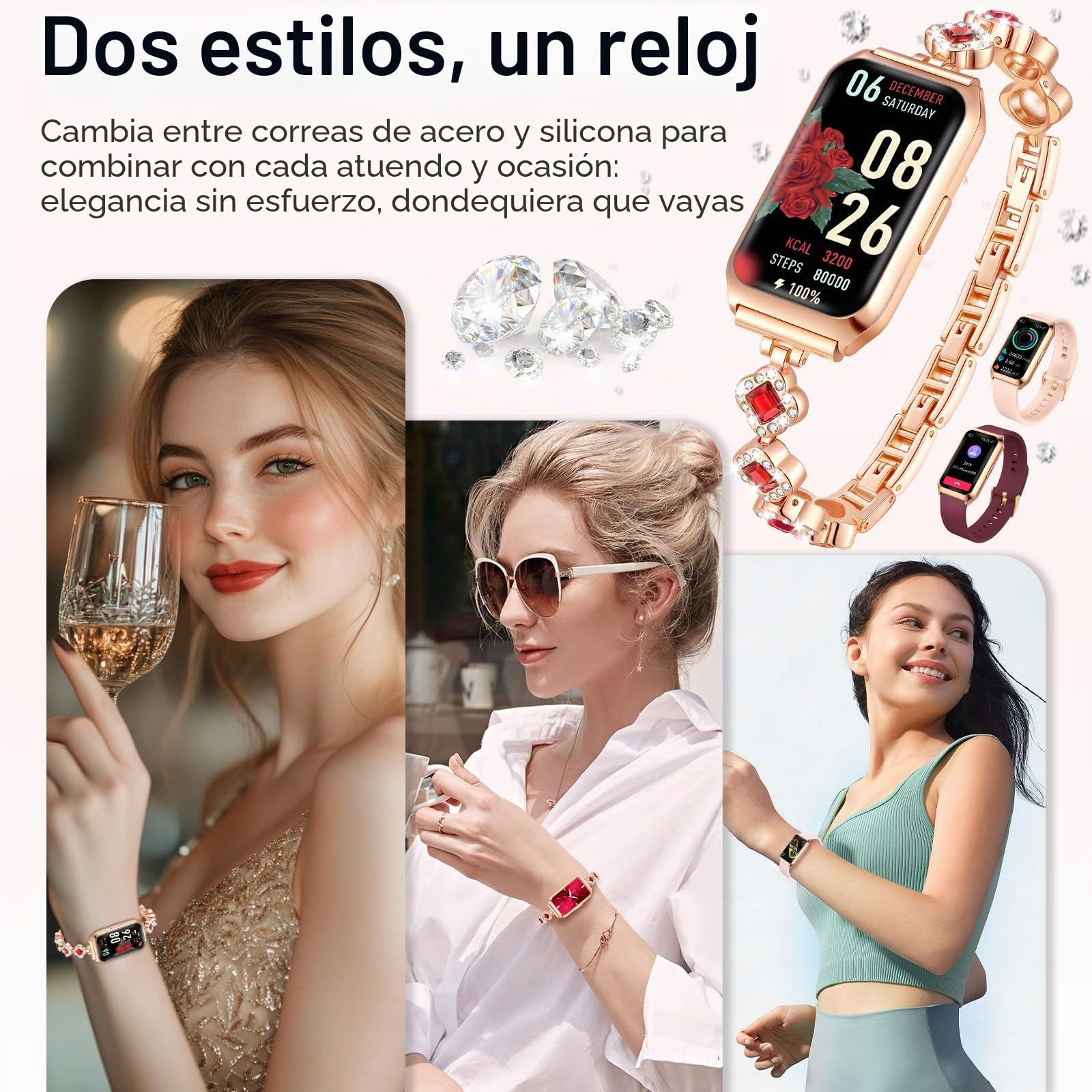 Reloj Inteligente Mujer, 1.47" Smartwatch Mujer Deportivos IP68 Impermeable Relojes Monitor de Ritmo/Sueño/SpO2 Podómetro para Android iOS