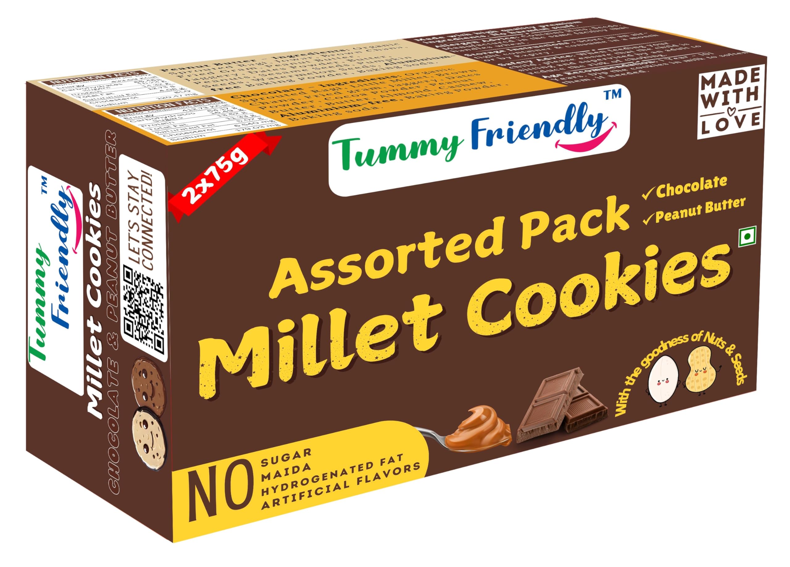 TummyFriendly Foods Millet Cookies - Chocolate Cokies and Peanut Butter. Healthy Millet Biscuits for babies, kids, adults. Ragi Jaggery Biscuits - 2X75 grams