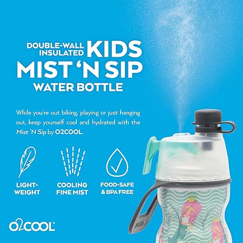 Miniatura 7 de O2COOL Mist 'N Sip - Botella de agua de nebulización 2 en 1, función de niebla y sorbo sin fugas, boquilla superior para niños, botella de agua