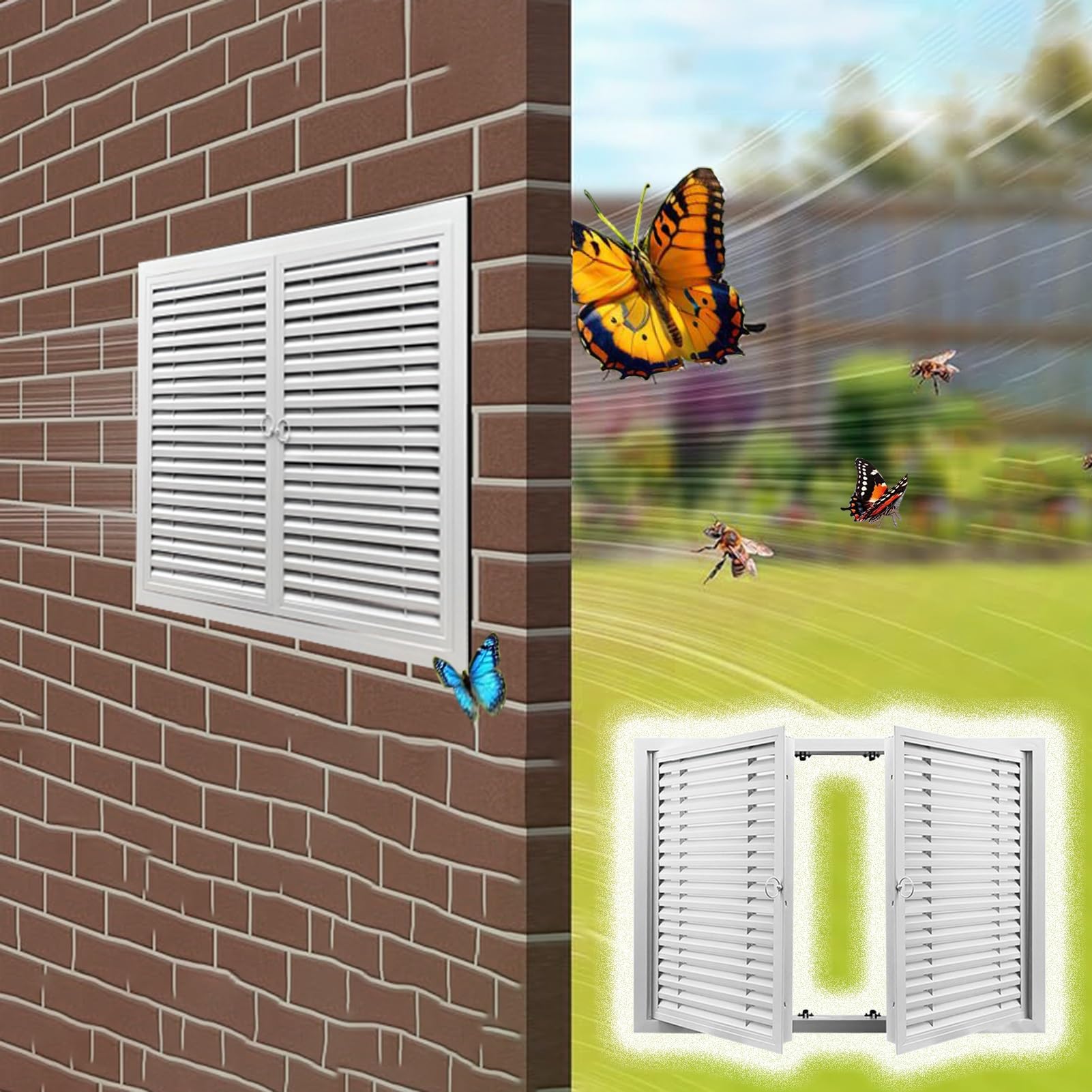 Trappe de visite et grille de ventilation extérieure 85x90cm avec portes à peindre pour maison