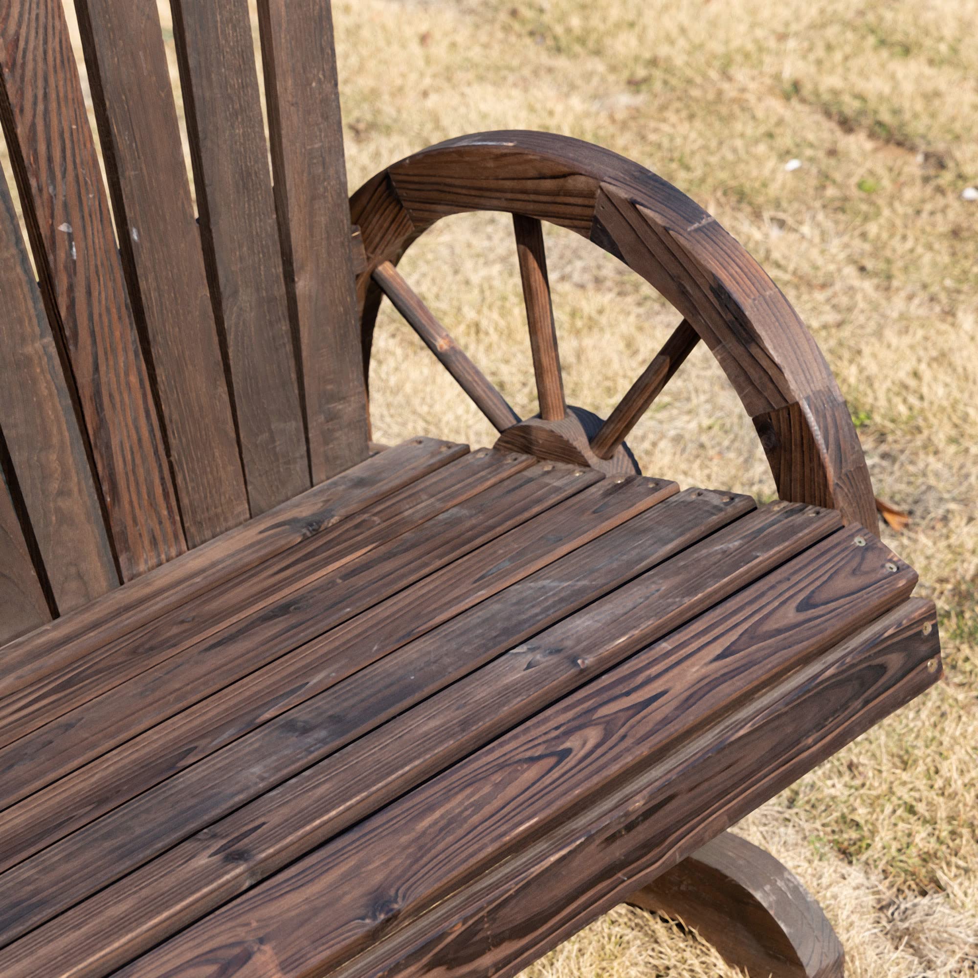 Outsunny Panchina da Giardino da 2 Posti con Braccioli a Forma di Ruota, Panchina da Esterno a Doghe in Legno di Abete, Panca per Terrazza Patio e Cortile, 108x66x95 cm, Carbonizzato