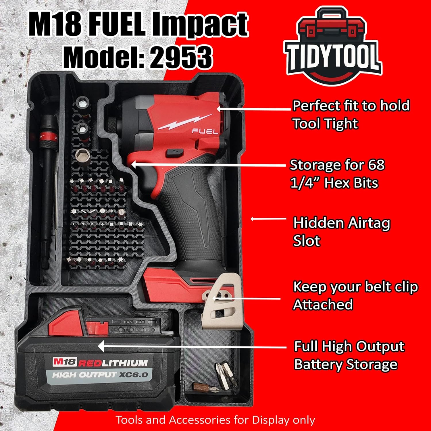 Insert for Milwaukee M18 FUEL 1/4" Hex Impact Driver 2953-20 – Packout Compact Organizer 48-22-8435 Liner – 68 Bit Storage
