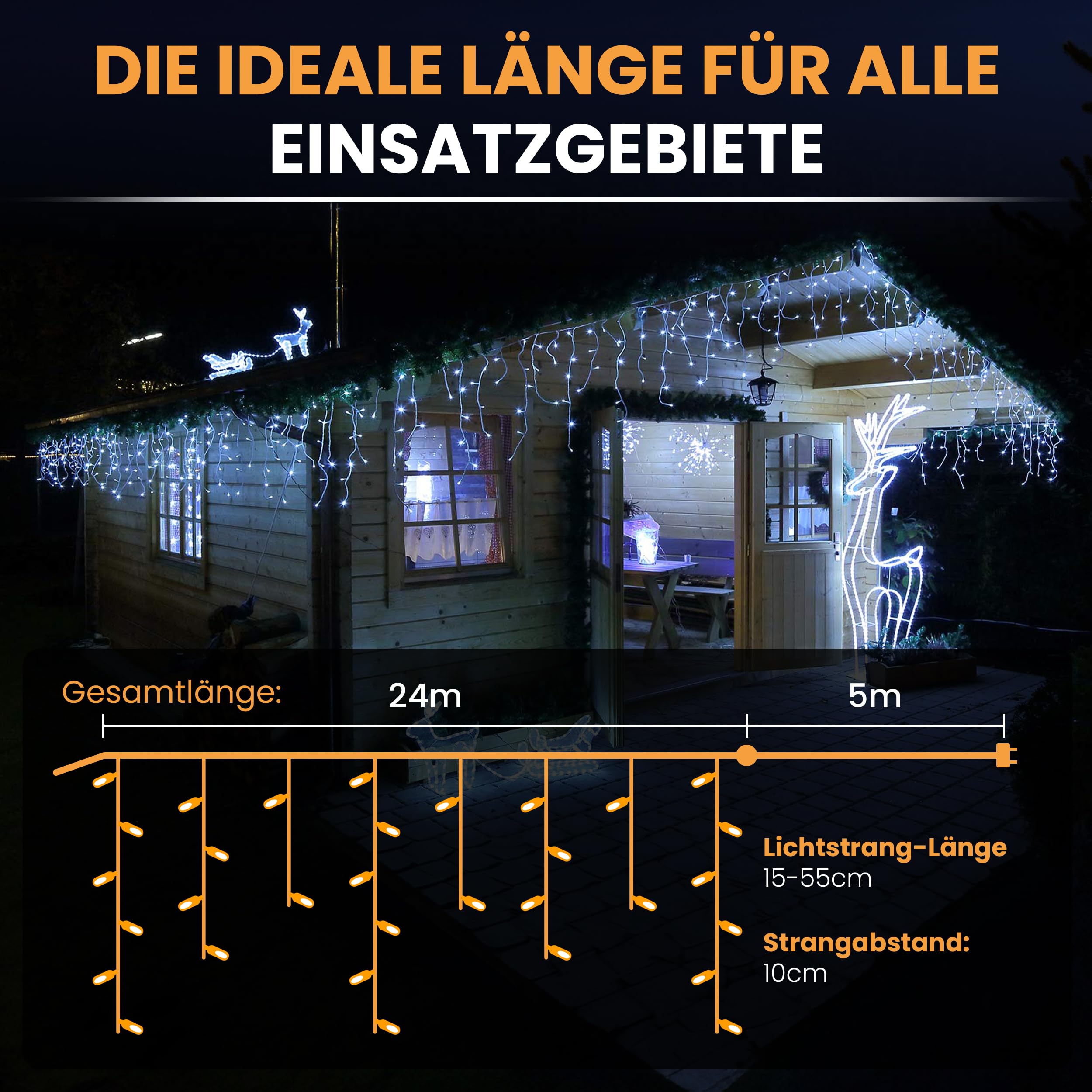 Gartenpirat Eisregen LED Lichterkette 24 m 960 LED kaltweiß Weihnachtsbeleuchtung Timer außen innen