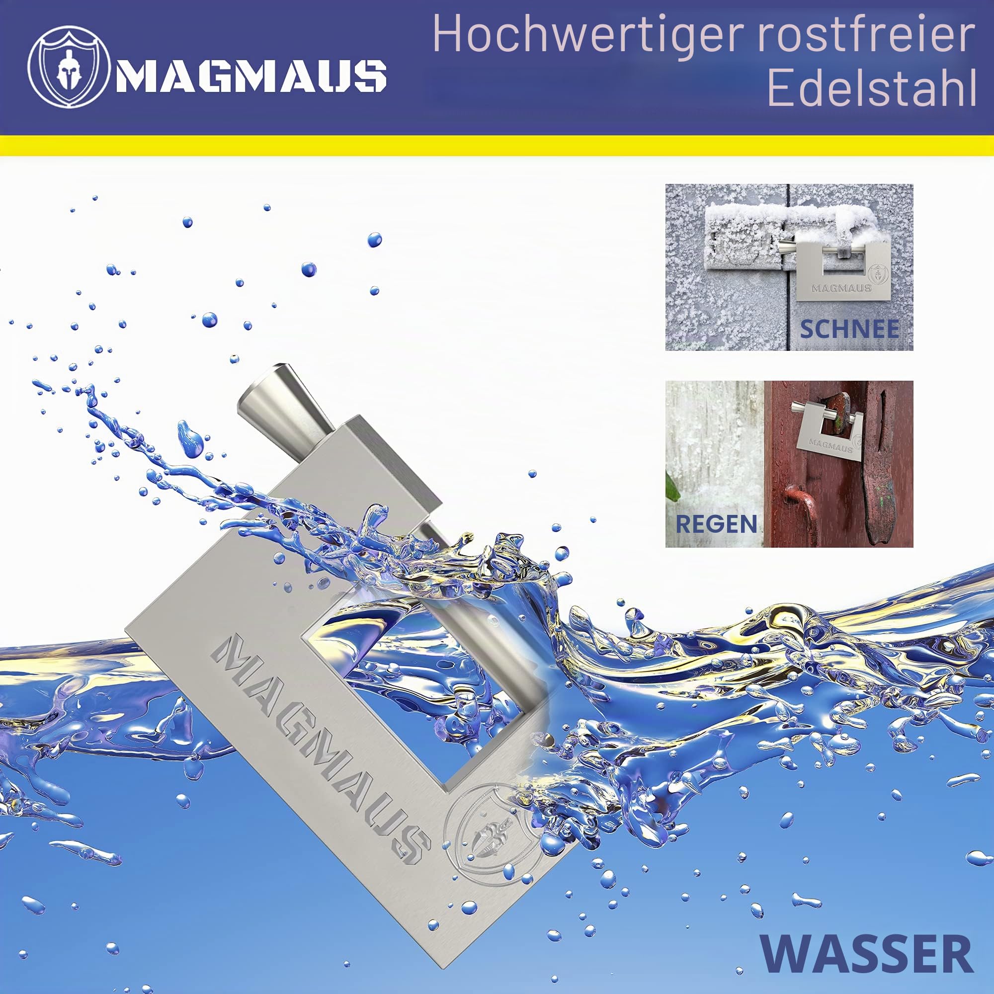 Magmaus® RT270 Schwerlast Container Vorhängeschloss mit 12 Schlüssel - 10 mm Schnittfester Bügel, Never-Rust, Stainless Steel | Hoch-Sicherheitsschloss für Schuppen, Kette, Tor, Garage