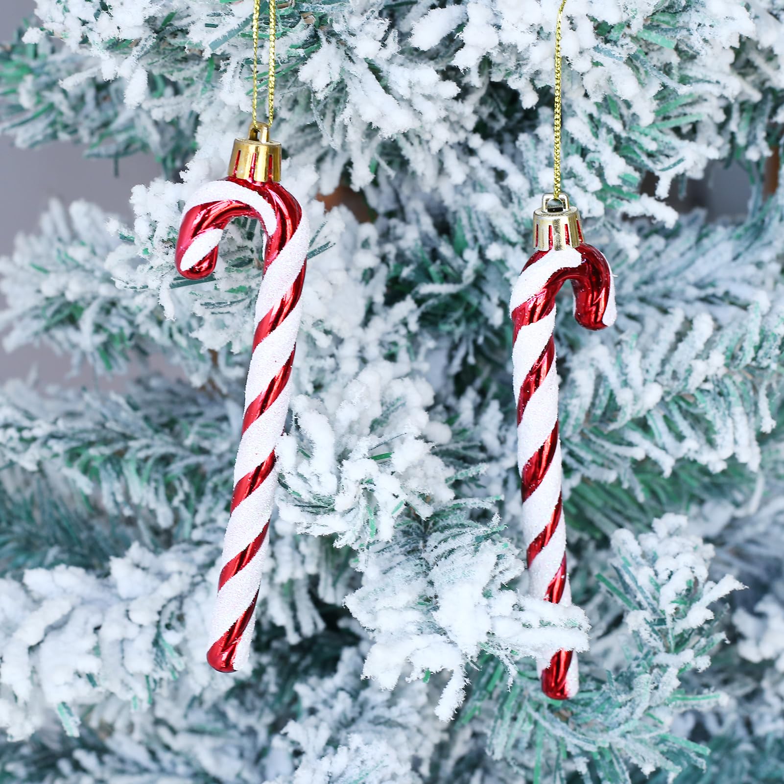 HERZWILD 12pcs Glitter Candy Cane Christmas Tree Decorations - Image 4