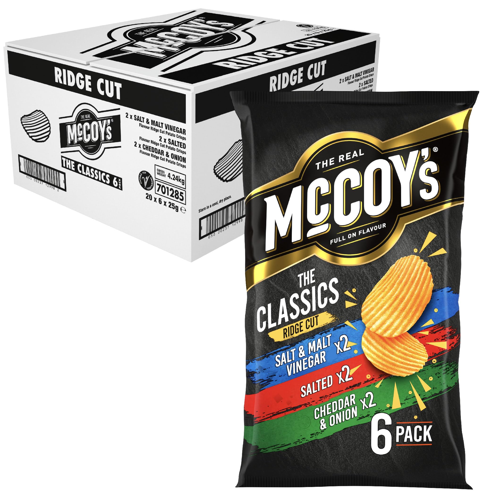 McCoy's Classic Variety Multipack Crisps 6 Pack (Pack of 20) - Fully loaded with flavour, iconic ridged crisp, unmistakable crunch