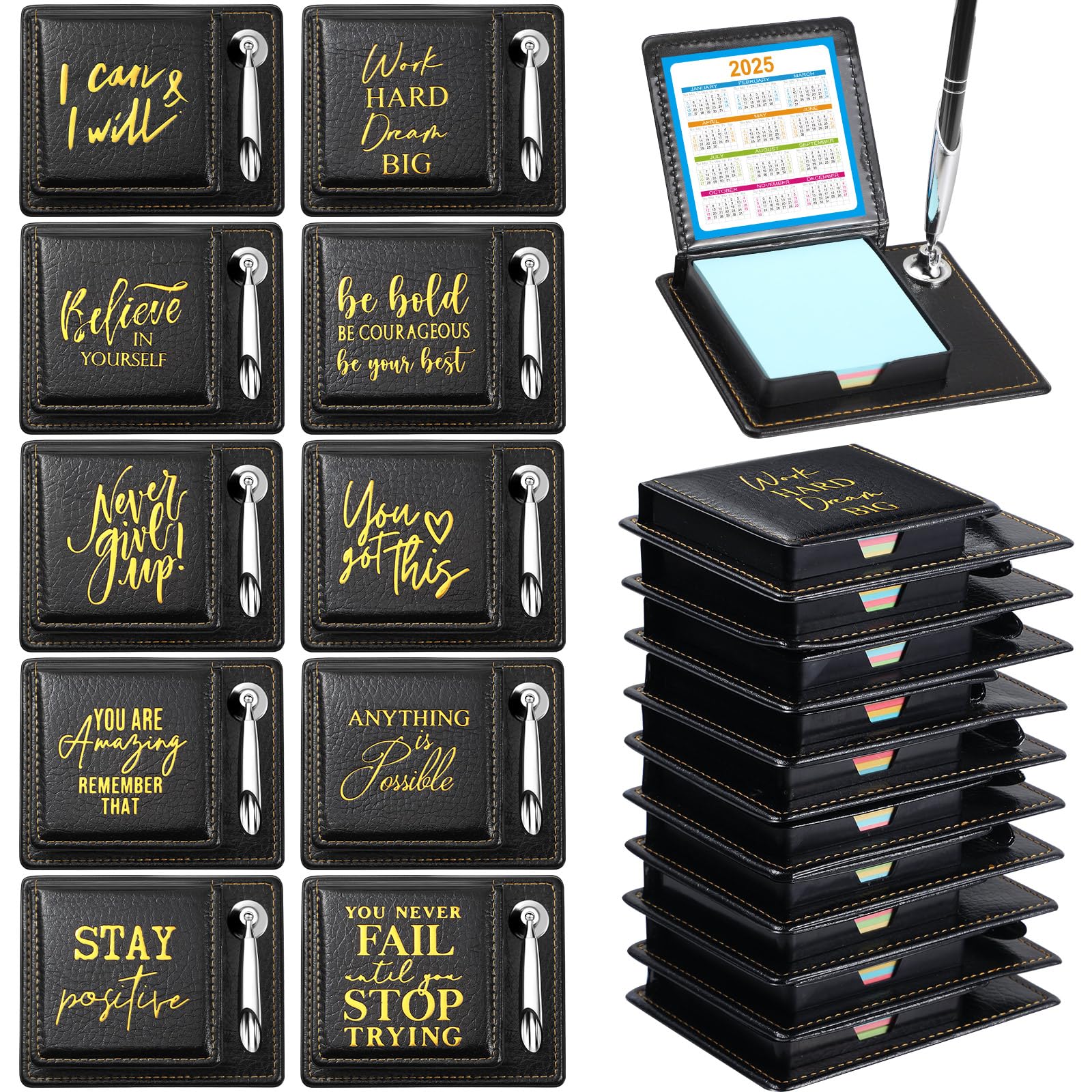 Tenceur 20 Pcs Employee Appreciation Gift Sticky Note Holder with PU Leather Box Thank You Motivational Pen Holder Bulk Inspirational Gift for
