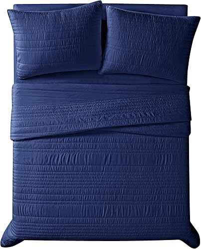 Miniatura 5 de Truly Calm - Juego de edredón de 3 piezas antimicrobiano azul marino tamaño King