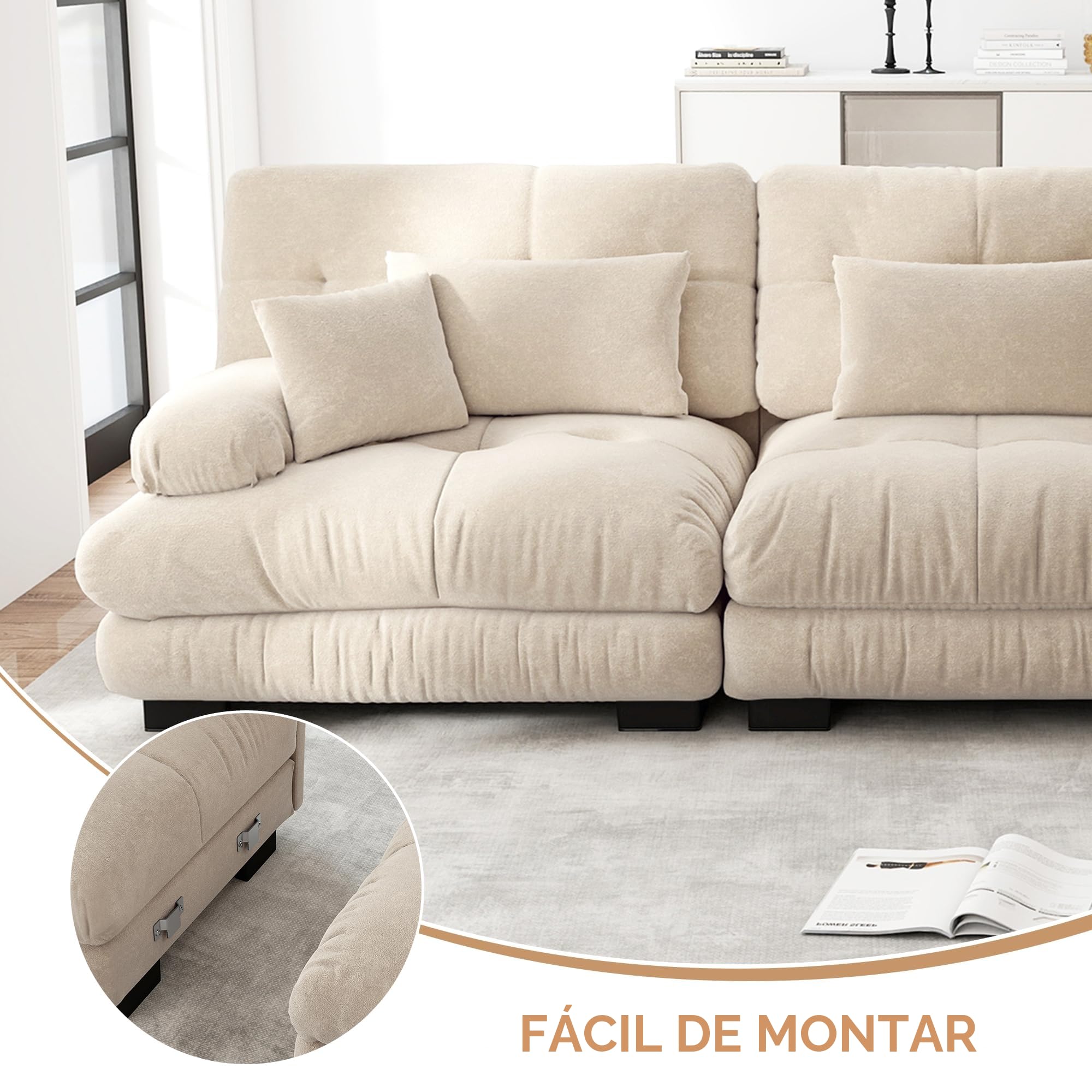 Muskel Sofá esquinero modular, juego de sofá en forma de U para salón, 4 plazas, cómodos sofás en la nube con otomano móvil, combinación de bricolaje, chenilla, marrón claro (Light Coffee)