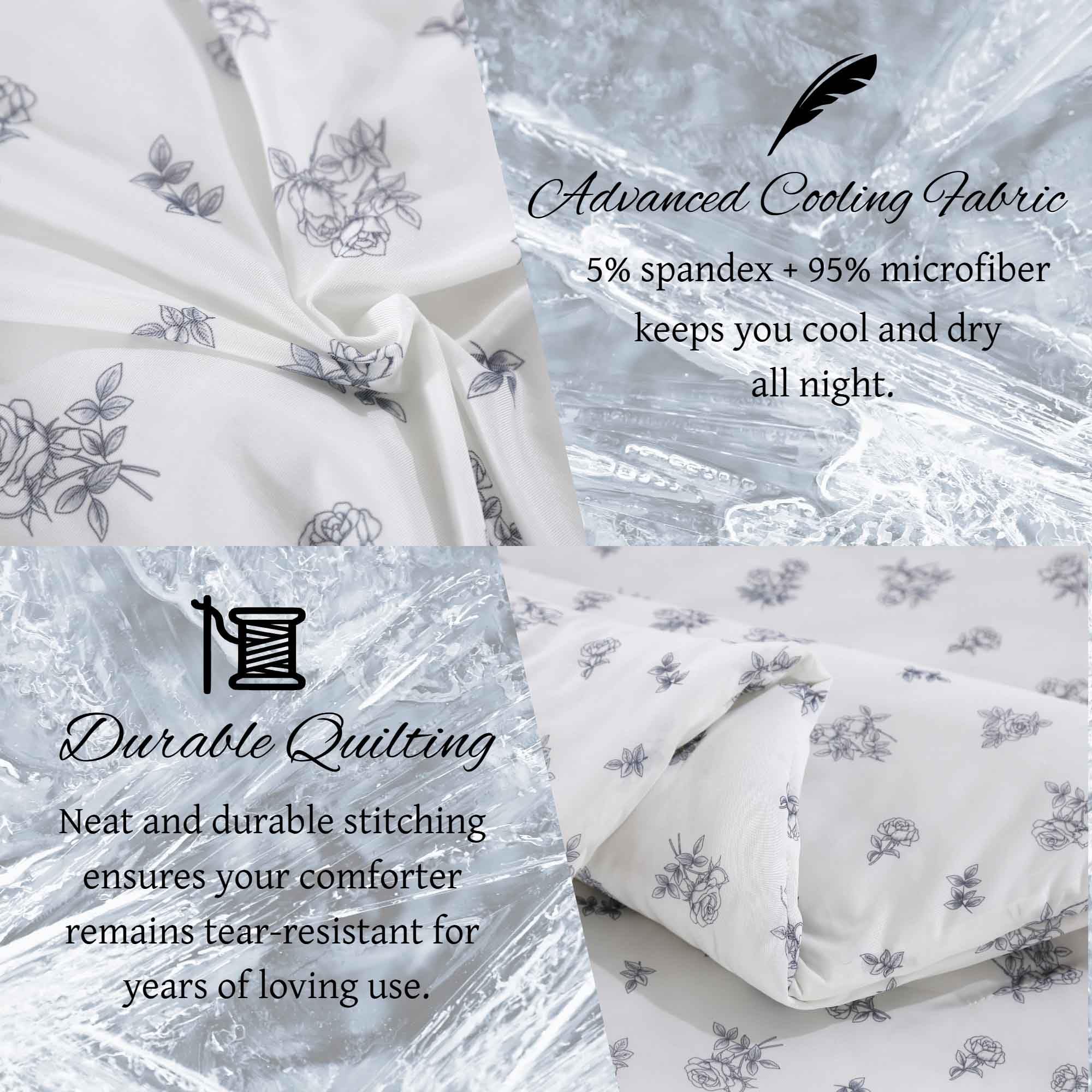 SDY Silky Cooling Comforter, Floral Comforter Set Full Includes 1 Comforter + 2 Pillowcases for Summer,Cooling Bedding for Night Sweats Hot Sleeper