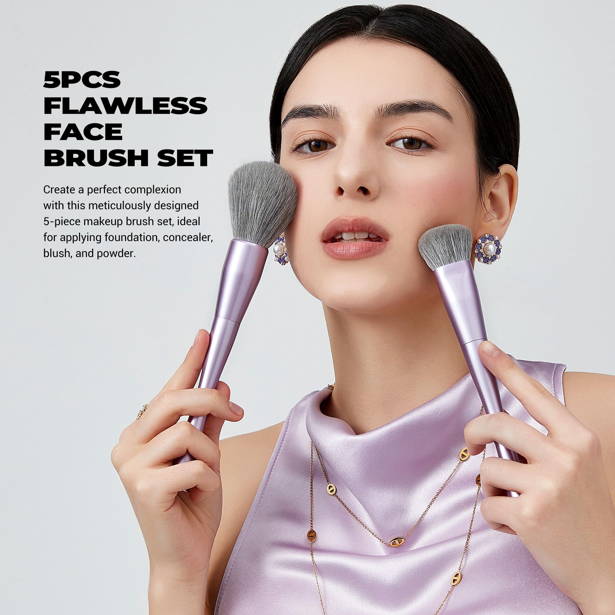 Jessup Makeup Brushes Face 5pcs, Premium Synthetic Make Up Brushes Set for Foundation Contour Blush Highlighter and Powder - Image 2