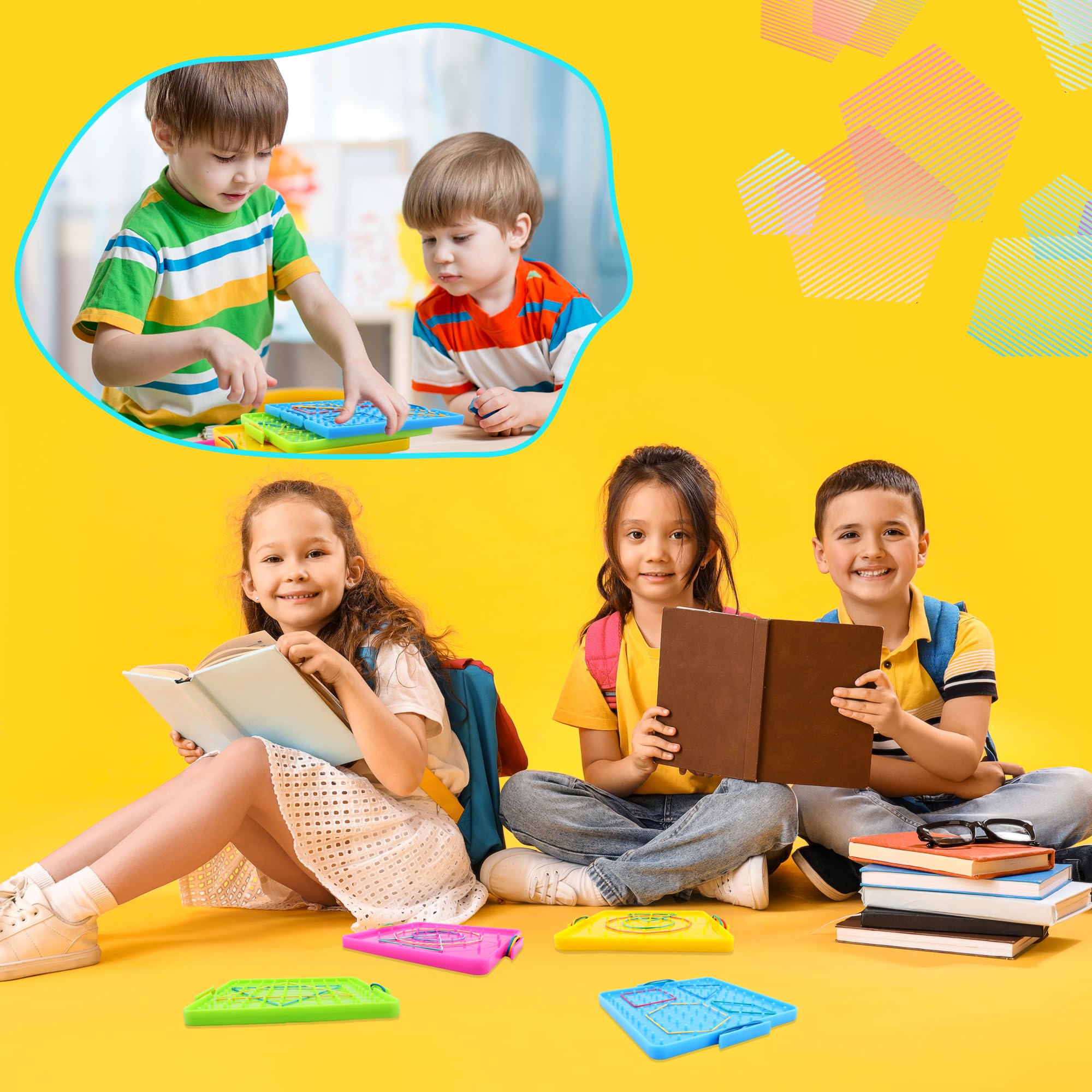 20 Pcs Plastic Double Sided Geoboard Mathematical Manipulative Material Geoboard Plastic Graphical Geo Board with Rubber Bands for Kindergarten Geometric Shape Learning Toys,4 Colors - Image 5