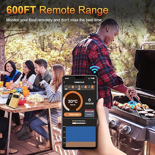 Miniatura 3 de Termómetro inalámbrico inteligente para carne, 4 sondas de cerámica, pantalla dividida grande mejorada, alerta de temperatura, aplicación Bluetooth