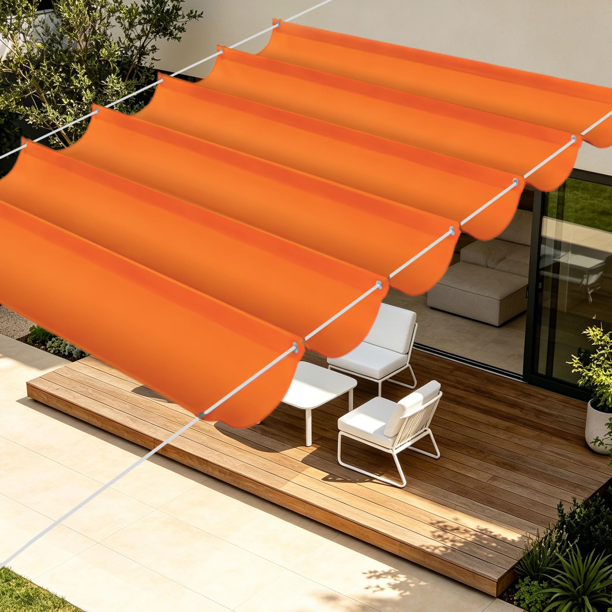 Voile ombrage rétractable vague 3x2,4m orange avec oeillets et cordons pour terrasse