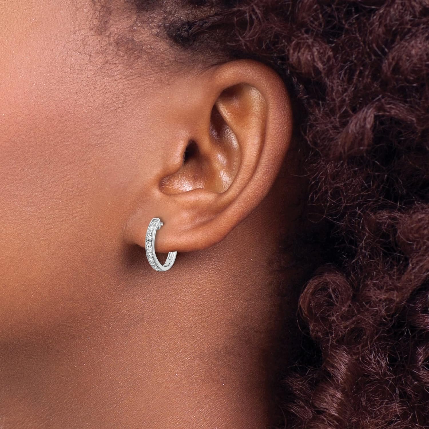 10k White Gold Diamond Huggie Hoop Earrings for Women with Round Cut Pave Diamonds, Small Elegant Hoops for Daily Wear, Classic Fine Jewelry or Bridal Accessory, Real Diamond Fashion Earrings - Image 3