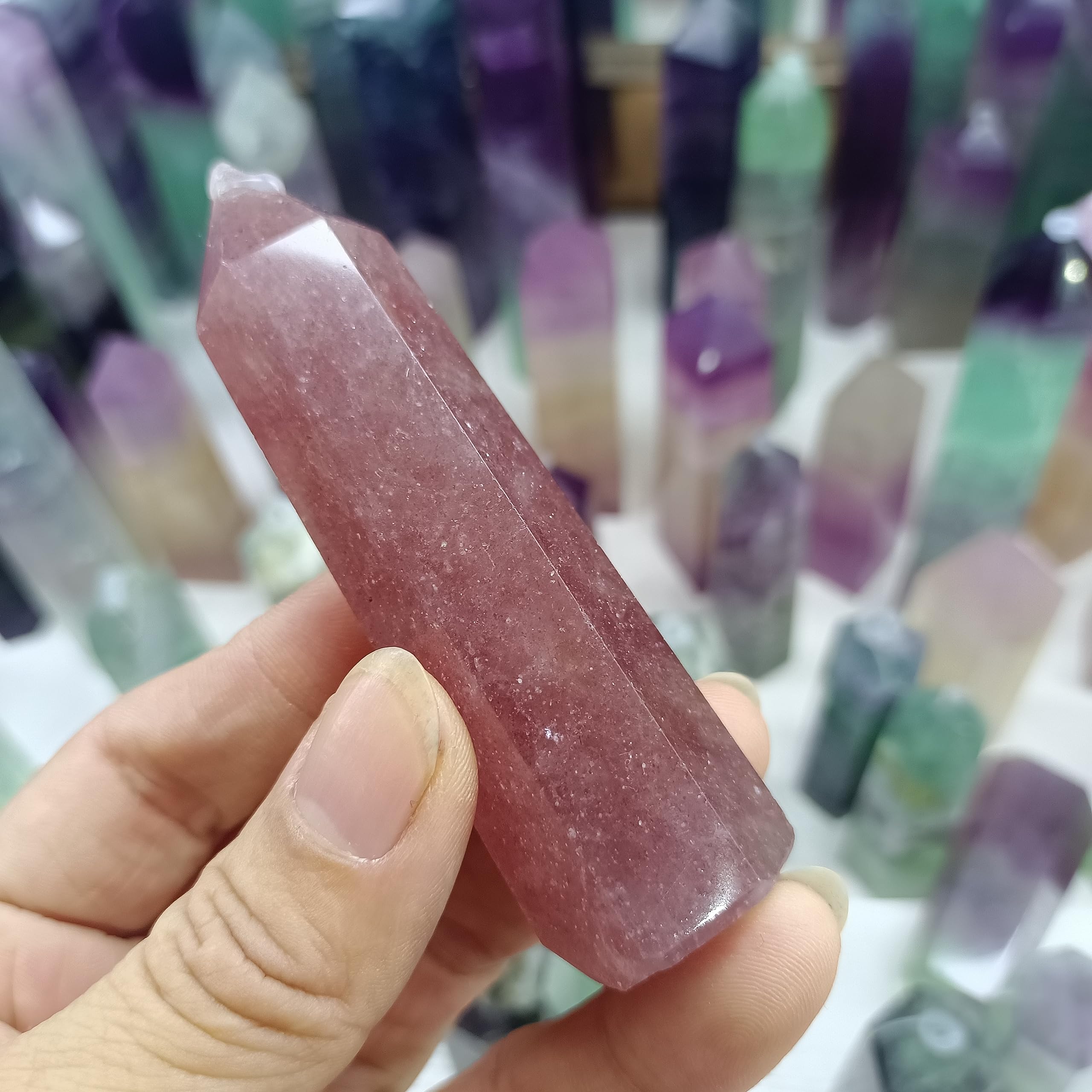 KJEBVHIRS Strawberry Stone Little Column Crystal Ore Home Office Decoration Craft Gifts 70-90mm Ornaments (Size : 5pcs)