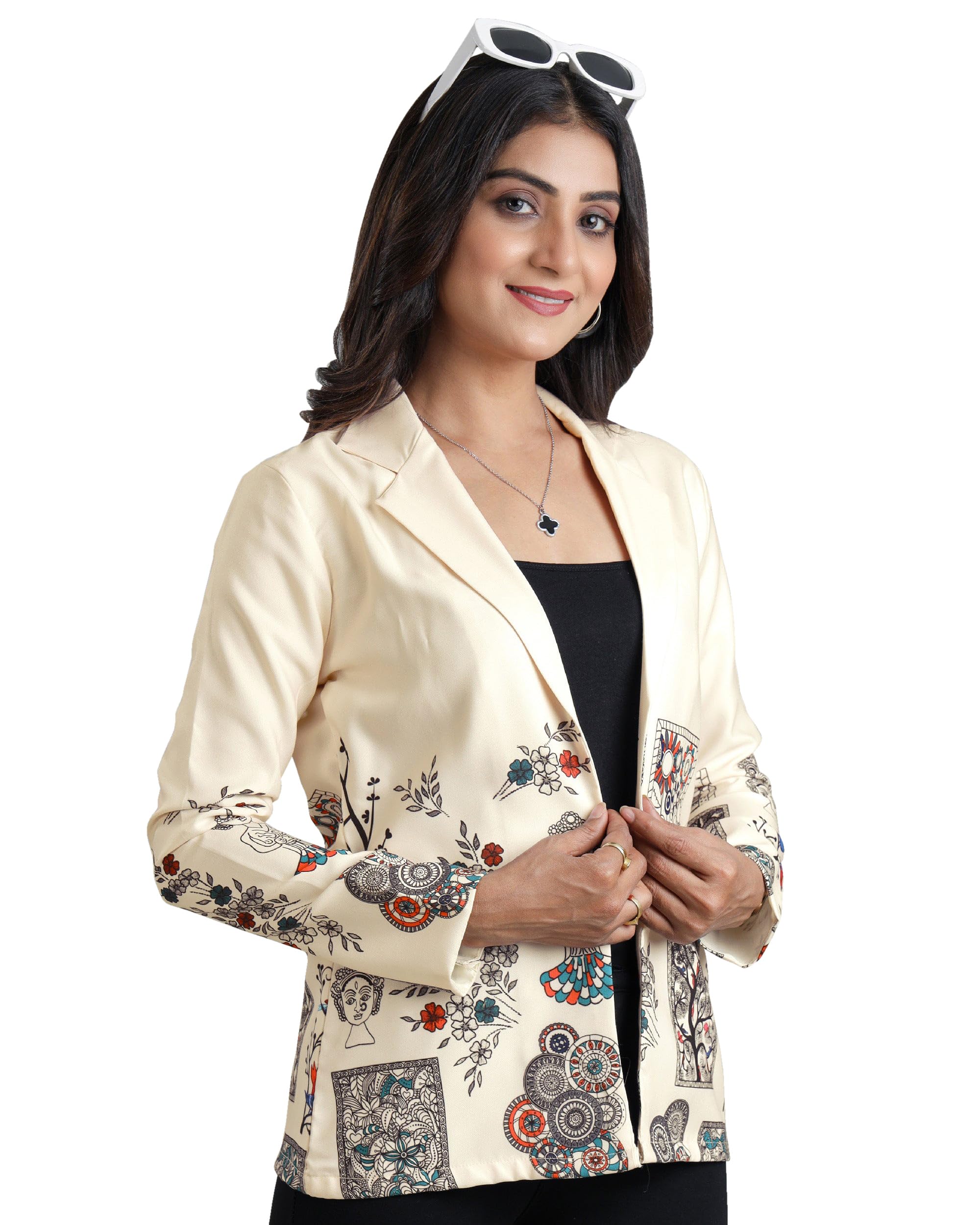 - Fabcurate Anti-Boring Blazer for Unconventional Women | Versatile Polyester Jacket Everyday to Special Occasions | All-Season Cream Rayon Jacket with Shawl Collar, Full Sleeves, Regular Fit
