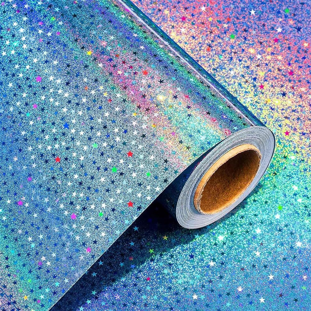 ZAMNEA Blue Wrapping Paper Roll, 17 INx33 FT Holographic Birthday Gift Wrap