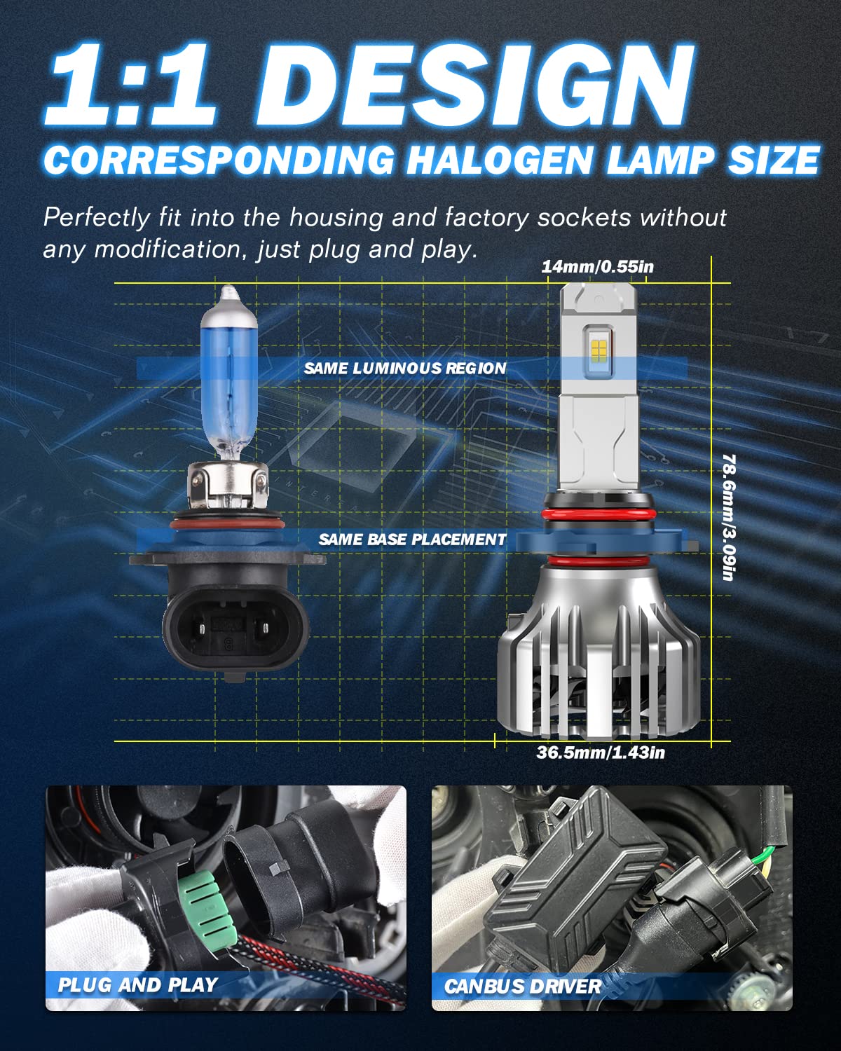 Żarówki LED HB4, KATUR 110W 20000LM 9006 LED Światła Przednie Canbus Super Jasne 6000K-6500K Xenon Biały IP65 Wodoodporny Plug An Play, Zestaw 2 Szt.