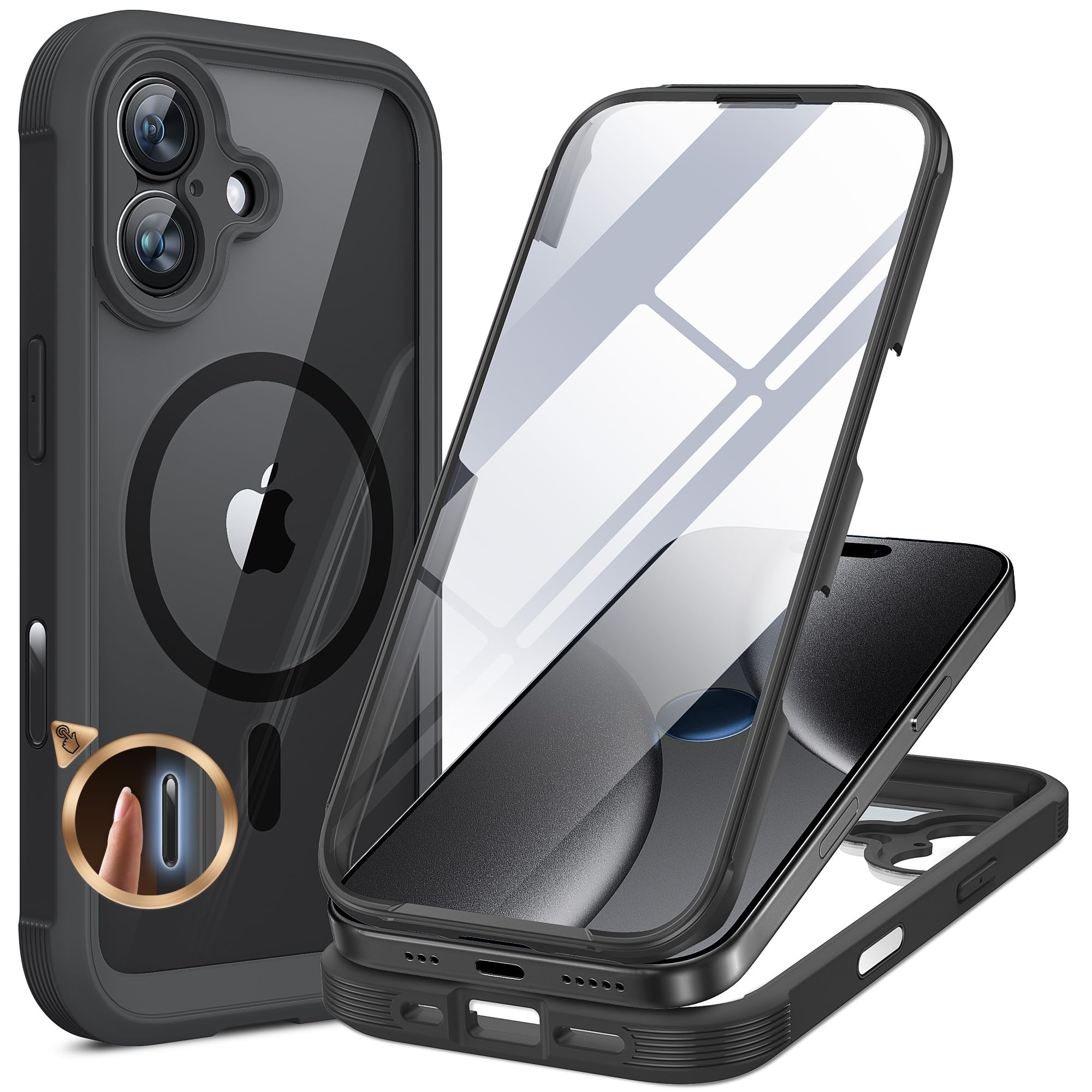 Miracase für iPhone 17 Hülle mit 360 Grad Komplettschutz,Magsafe,Eingebaut Glas Schutzfolie,Arbeit,Outdoor HandyHülle Magnetisch Stoßfest Case für iPhone 17 Schutzhüllen 6,3 Zoll,Schwarz