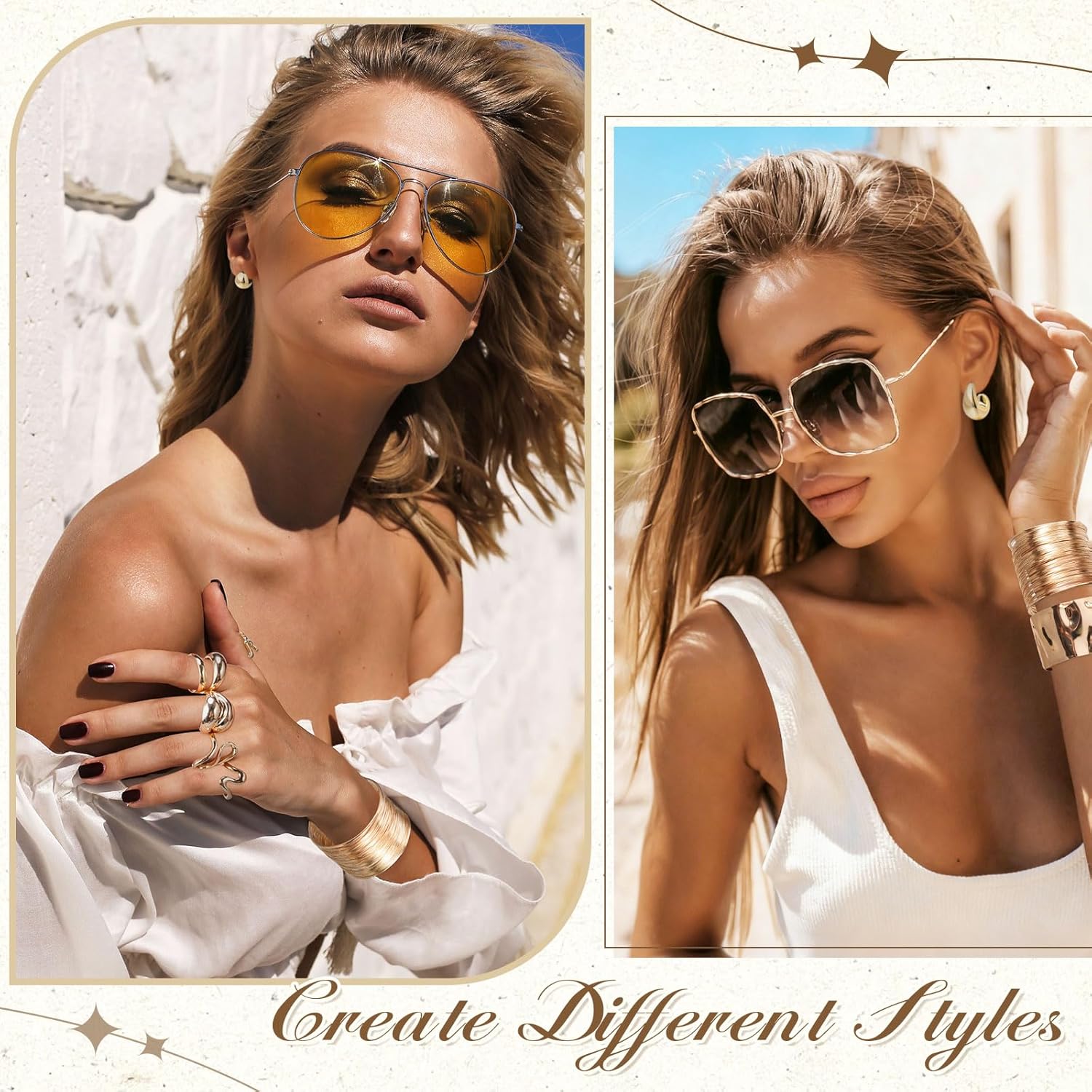 Tondiamo 27 Pcs Chunky Gold Jewelry Set for Women with Cuff Bangle Bracelets, Hoop Earrings and Stackable Knuckle Rings Accessories Non Tarnish Gold Plated Chunky Bracelets Earrings Rings Gifts - Image 7