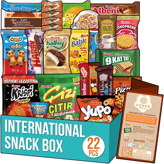 International Exotic Snack Box Variety Pack, 22 Count Premium Foreign Rare Snack Food Gifts with Suprise Item for Fun, Mystery Box of Snacks, European Snacks for Adults and Kids