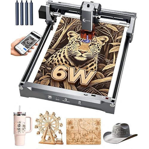 K15 Pro 6W Laser Engraver for Beginners, APP Control 4K HD A4 Lazer Engraving & Cutting Machine for Wood Metal Leather Acrylic Stone Paper, DIY Crafts Small Business, 6000mw Class 1