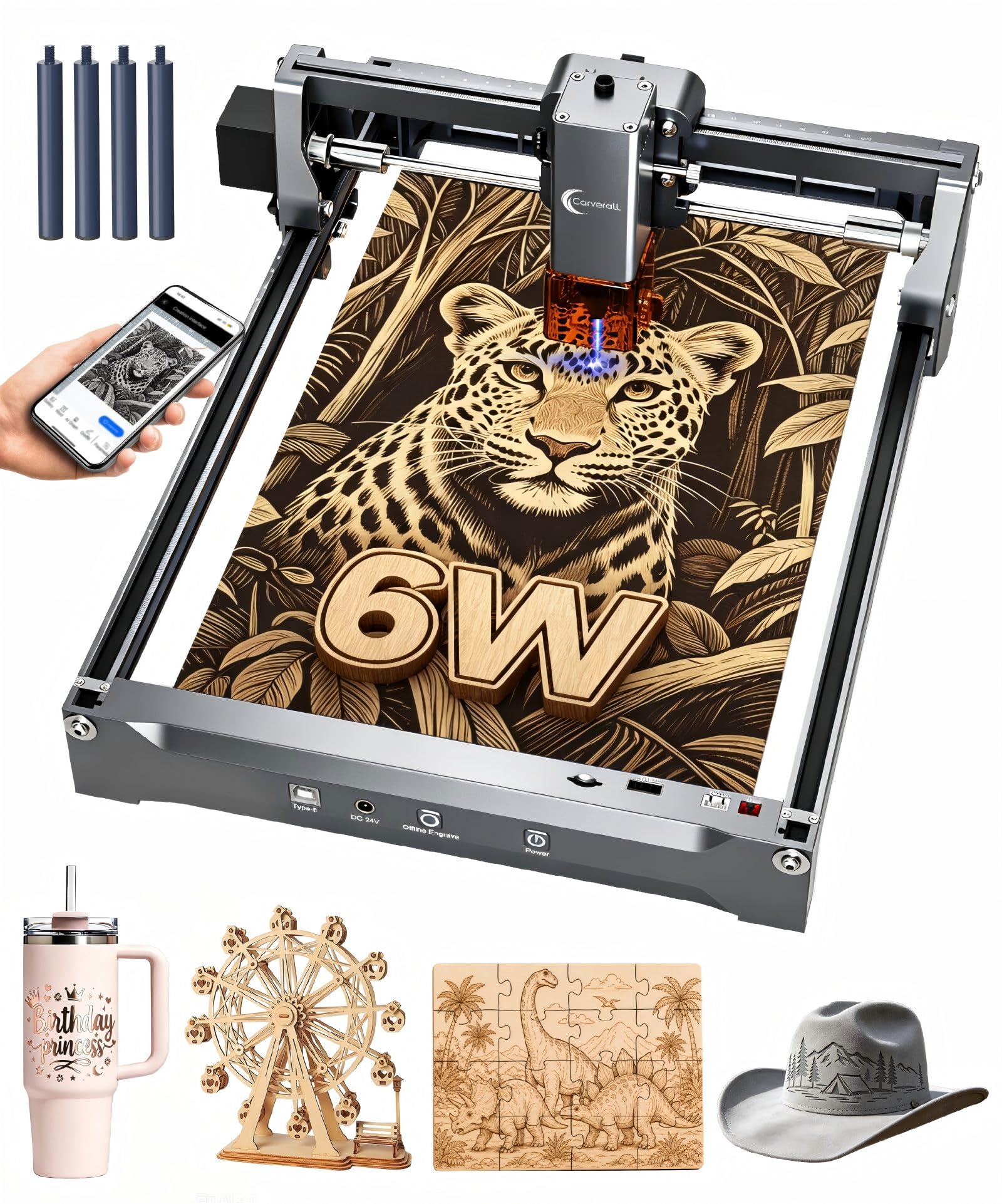 6W Laser Engraver for Beginners, K15 Pro APP Control 4K HD A4 Lazer Engraving &amp; Cutting Machine for Wood Metal Leather Acrylic Stone Paper, DIY Crafts Small Business, 6000mw Class 1