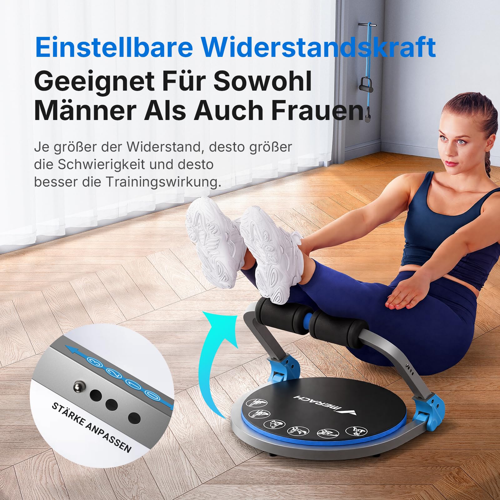 MERACH Bauchtrainer für Zuhause – Bauchmuskeltrainer mit 3 Einstellbaren Widerstandsstufen, Bauchtrainer Bauch Trainingsgerät für das Core Training Fitnessgeräte für Zuhause