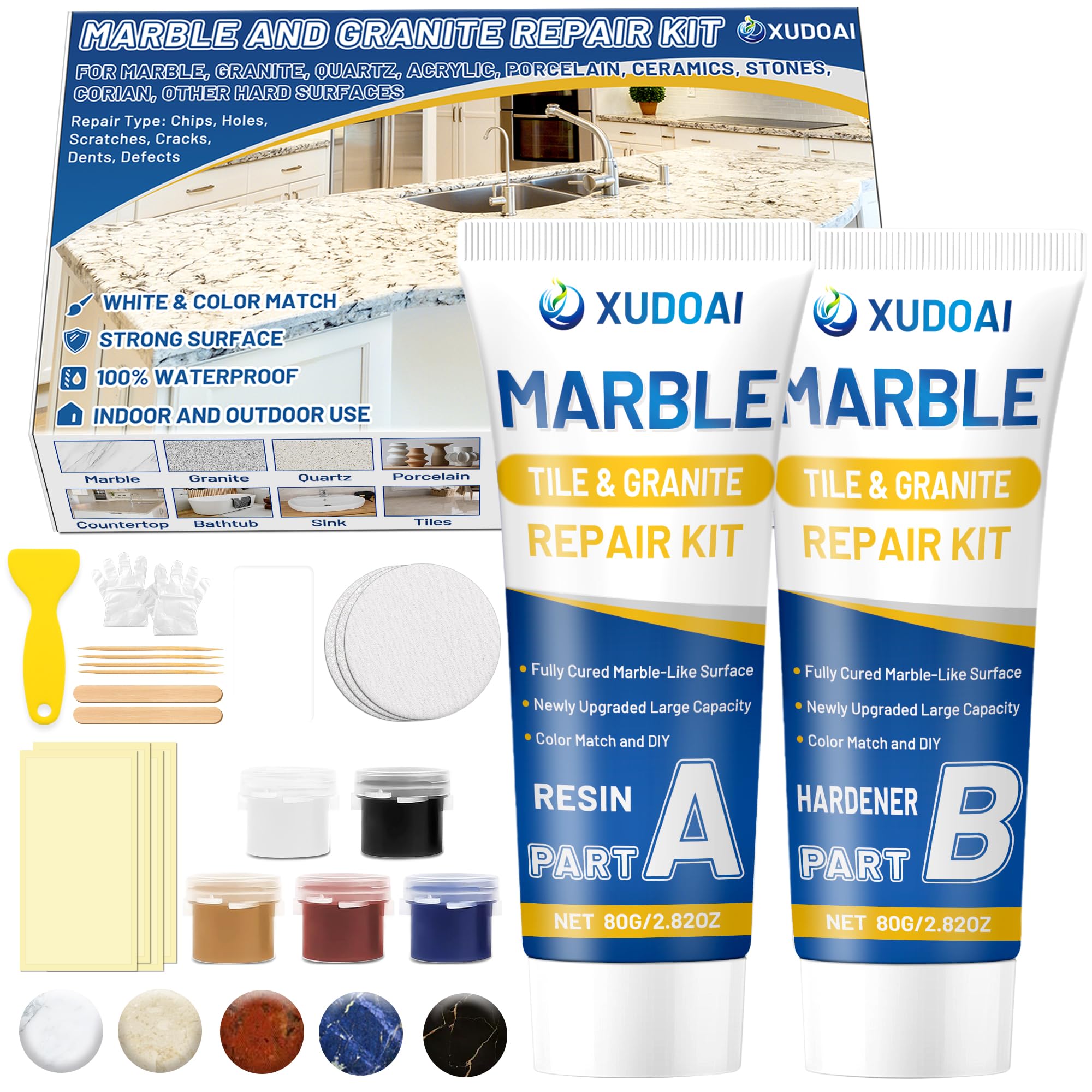Marble and Granite Repair Kit Color Match 160g 5 64oz Quartz Countertop Repair Kit for Chips Holes Dents