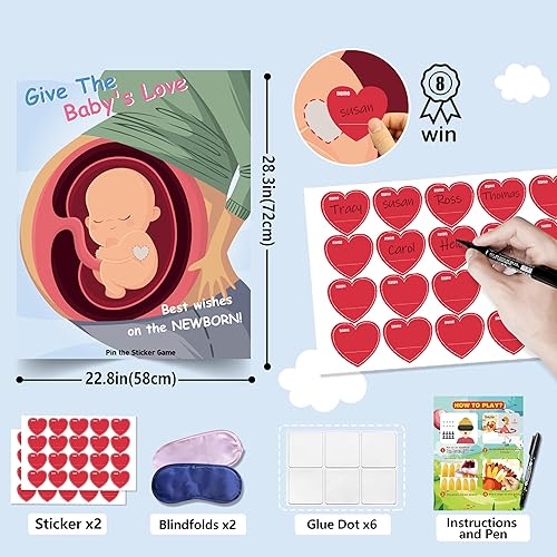 Miniatura 3 de Juegos de baby shower, recuerdos de fiesta, pin the heart en los juegos del bebé, decoraciones de baby shower, suministros de fiesta de cumpleaños