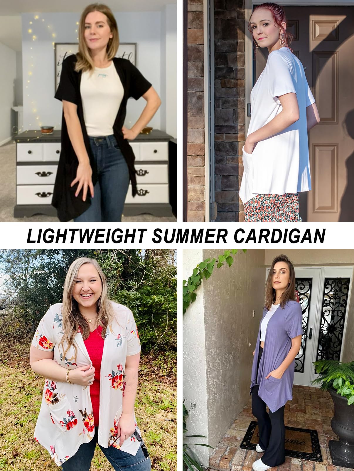 Floral Short Sleeve Cardigans for Women Casual Drape Open Front Lightweight Summer Cardigan with Pocket High Low Hem