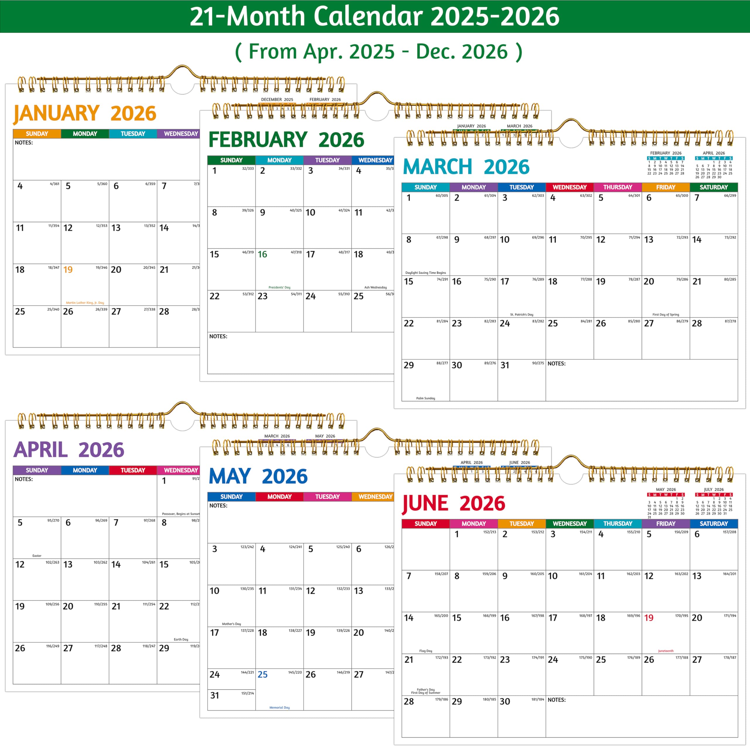 Calendar 2026 - Wall Calendar From November 2025 - June 2027, 20 Months Calendar 2026 2027 With Premium Paper Twin Wire Binding Hanging Hook 12 X 14 5 Golden P 217550206 - View #7