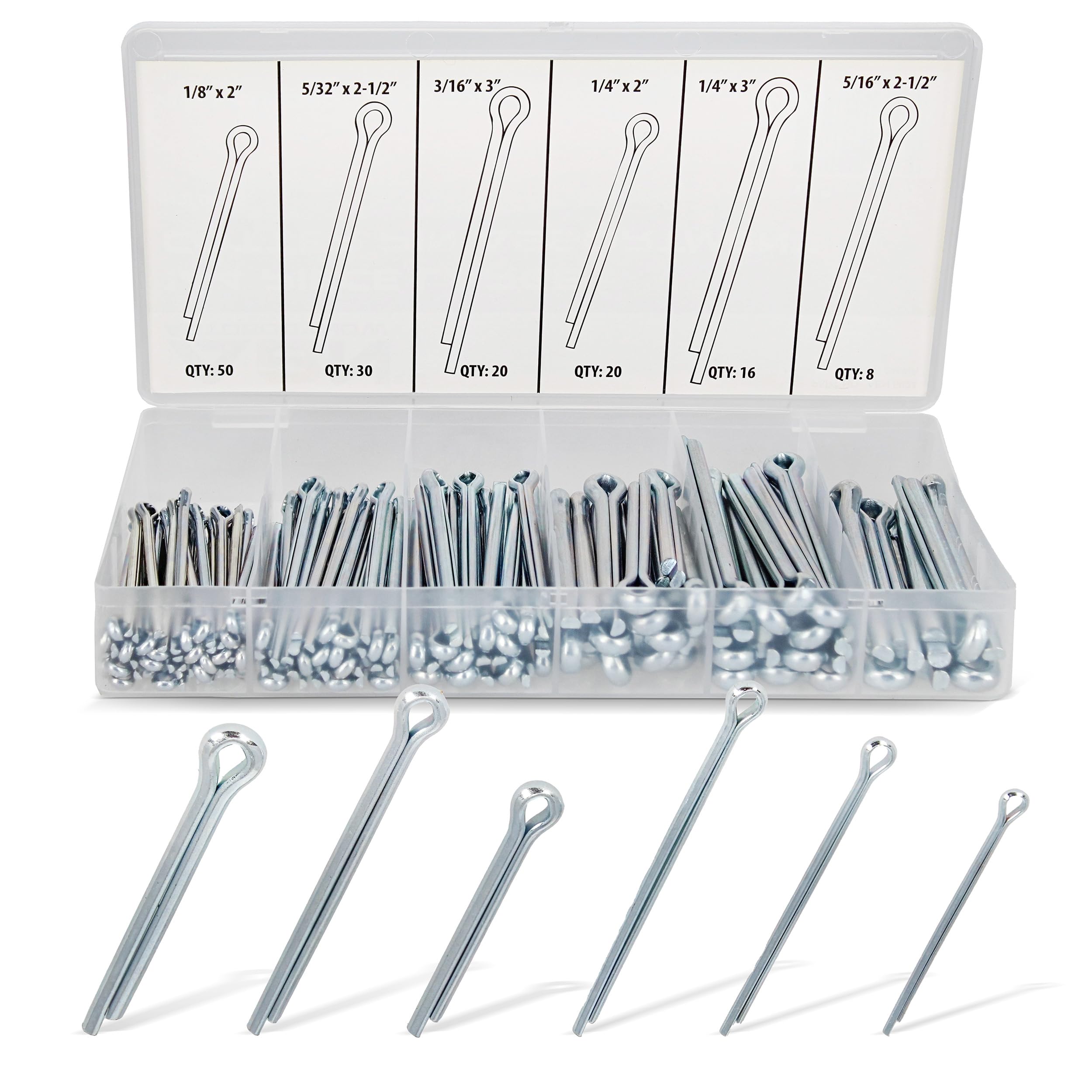 ABN Large Cotter Pin Key 144 pc Assortment Set 1/8 x 2 to 1/4 x 3