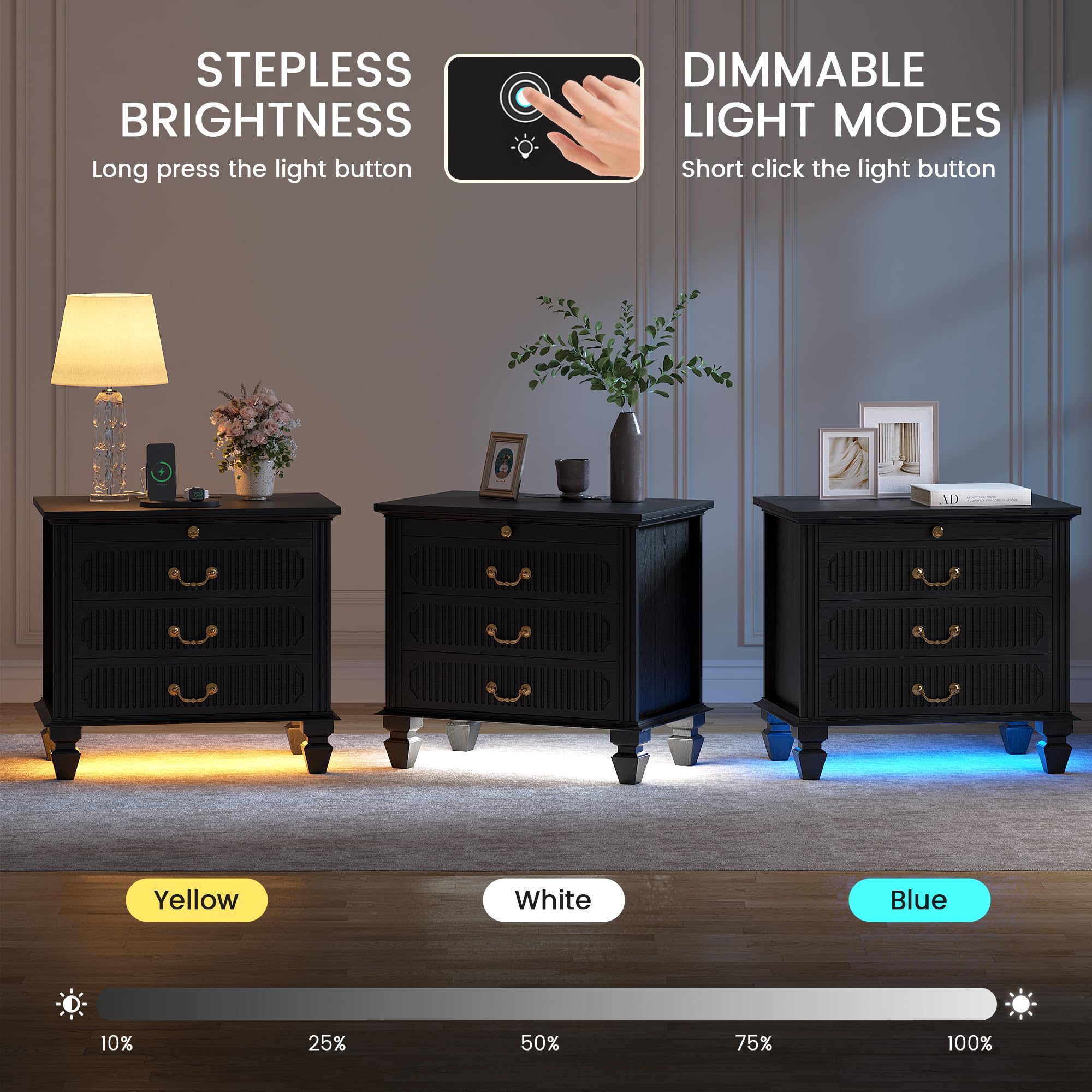 Fredees 28 Inch Night Stand with Drawers Bedside Table - Dettaglio
